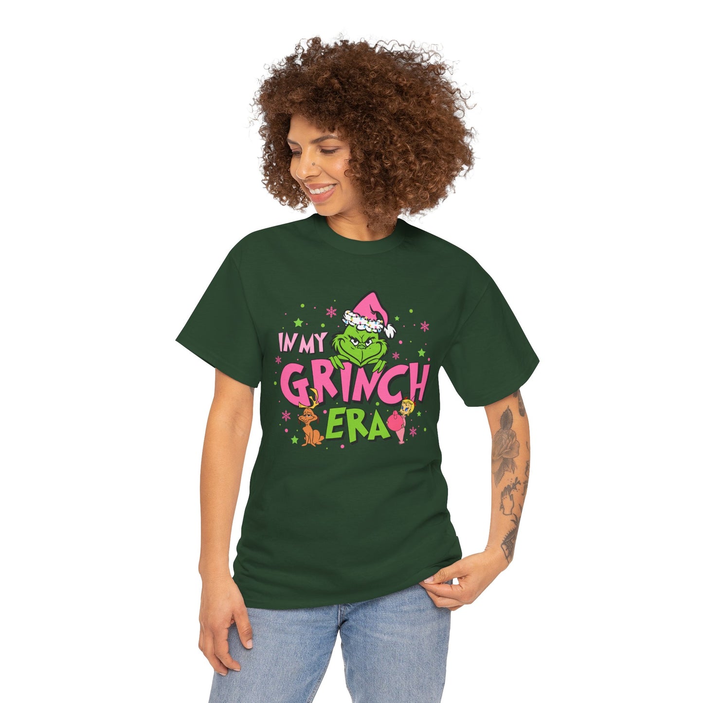 In My Grinch Era Funny Christmas Grinch-Inspired Holiday Tee – Pink Santa Festive Unisex Heavy Cotton T-Shirt