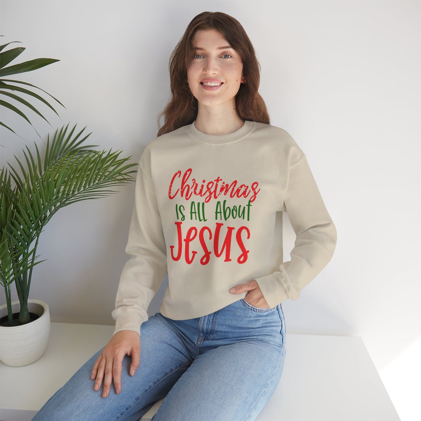 Christmas Is All About Jesus Sweatshirt – Christian Holiday Unisex Heavy Blend Crewneck