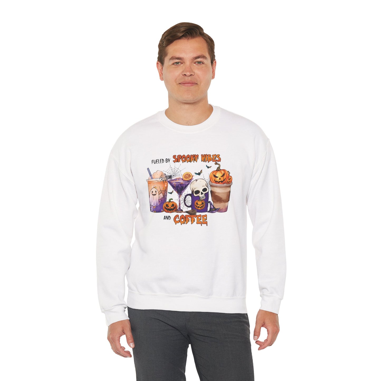 Fueled By Spooky Vibes And Coffee Unisex Heavy Blend Crewneck Sweatshirt