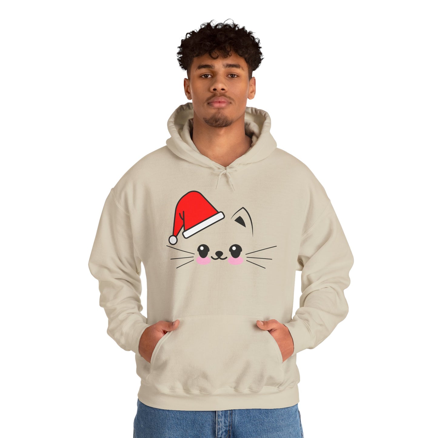 Cat Santa Christmas Hoodie – Cute Kawaii Cat Holiday Hooded Sweatshirt (Unisex)
