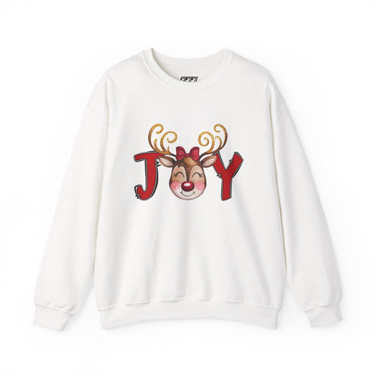 Reindeer Joy Women’s Christmas Crewneck Sweatshirt – Cute Holiday Reindeer Heavy Blend Sweater