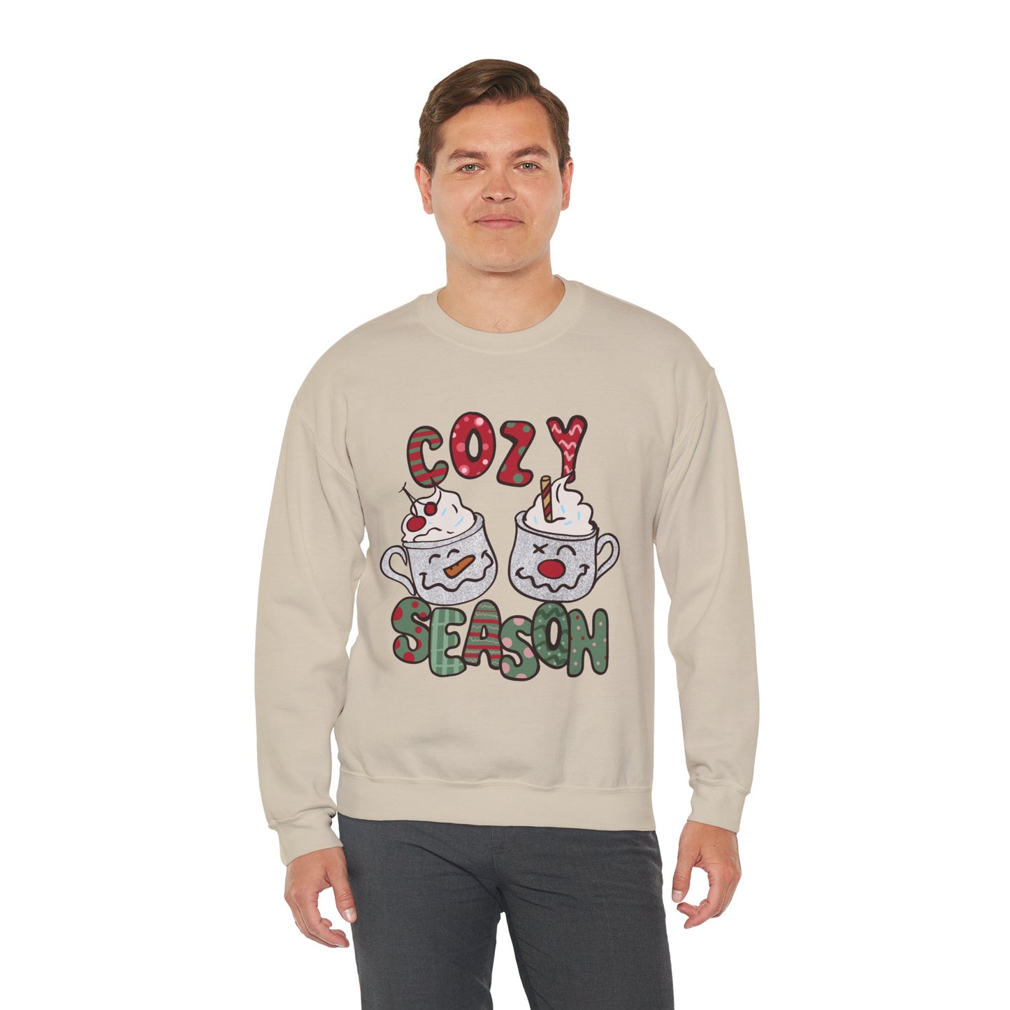 Cozy Season Christmas Unisex Heavy Blend Crewneck Sweatshirt – Cute Holiday Hot Cocoa Sweater