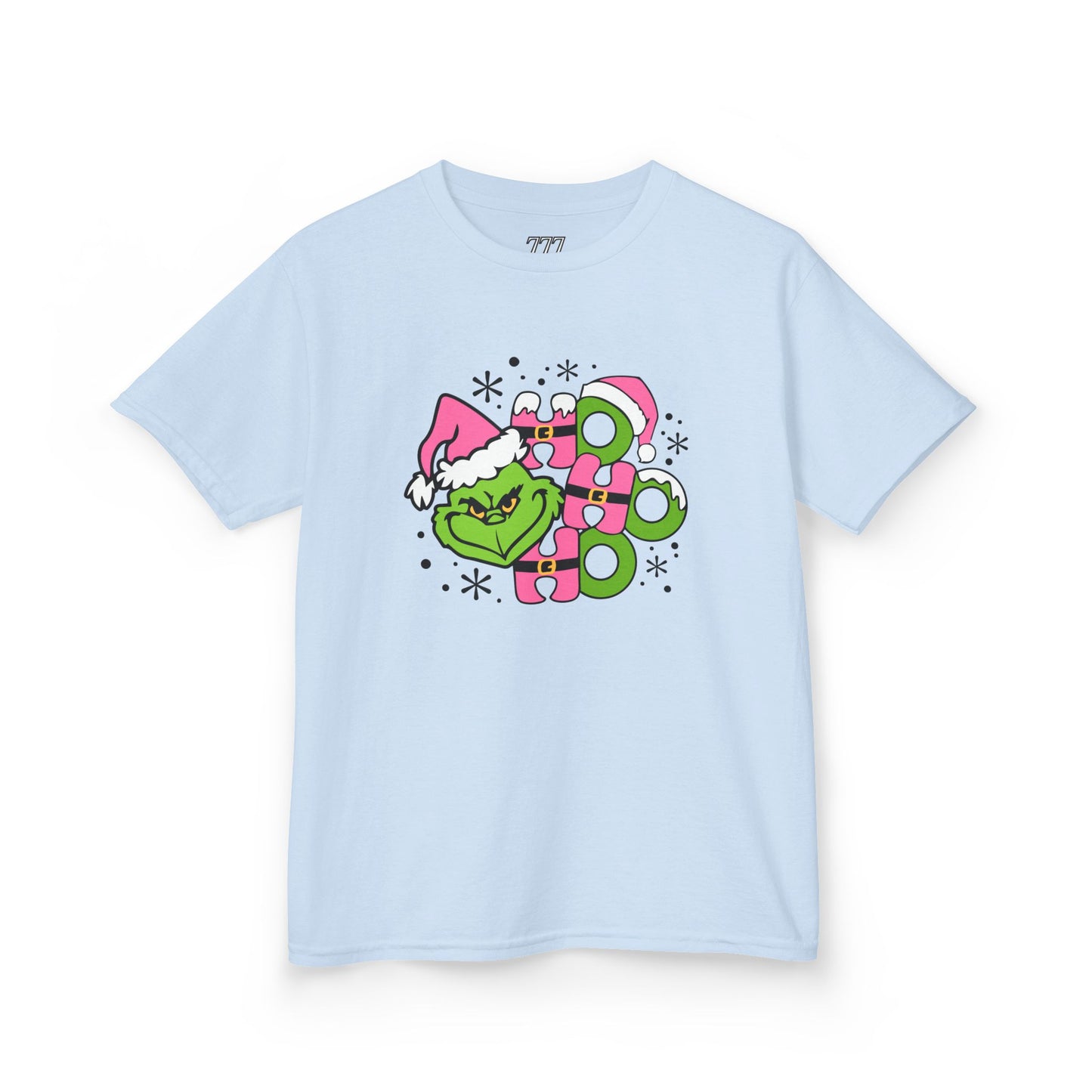 HO HO HO Cute Christmas Grinch-Inspired Kids Holiday T-Shirt – Pink Santa Festive Kids Heavy Cotton Tee