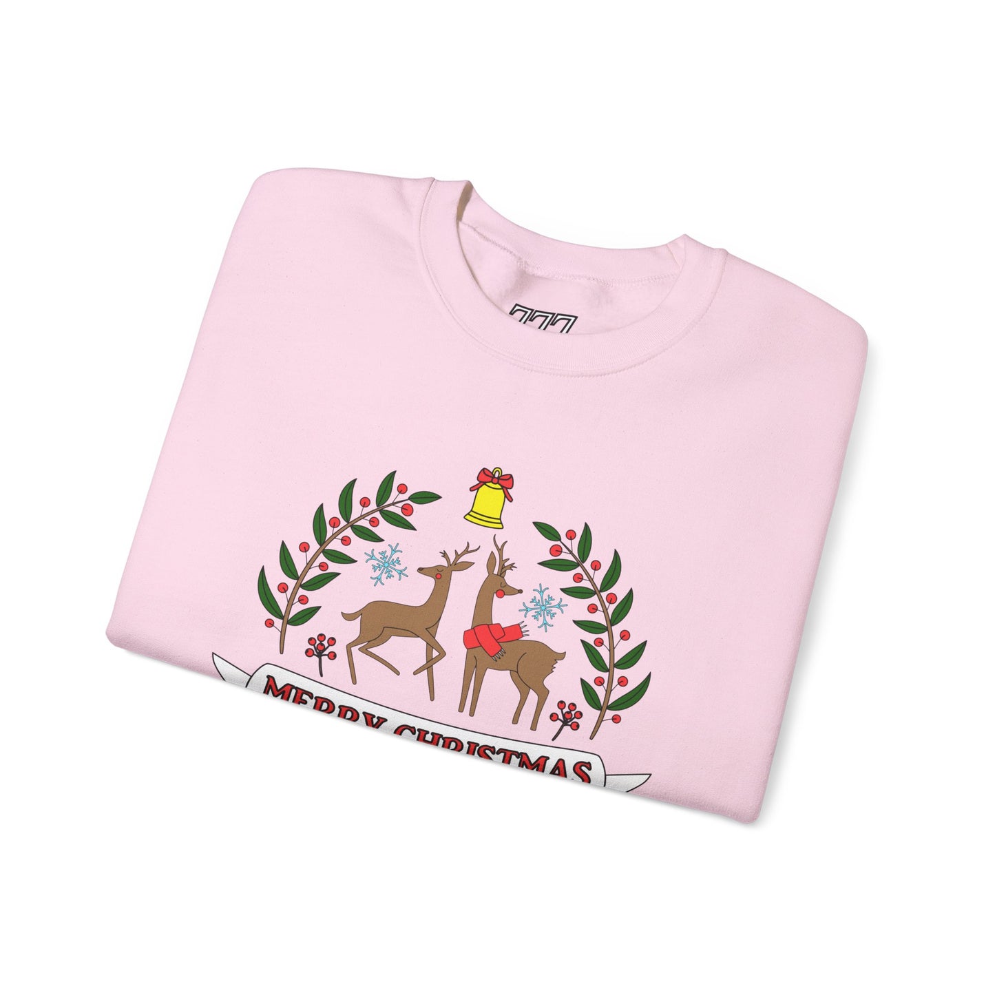 Merry Christmas Reindeer Crewneck – Classic Holiday Laurel & Poinsettia Sweatshirt (Unisex)