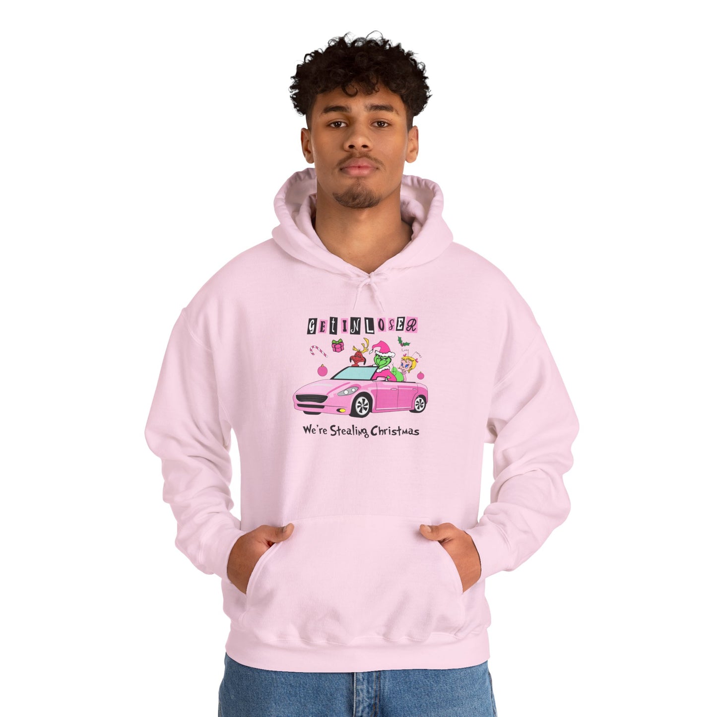 Get In Loser We’re Stealing Christmas Hoodie – Funny Green Holiday Creature Sweatshirt (Unisex)
