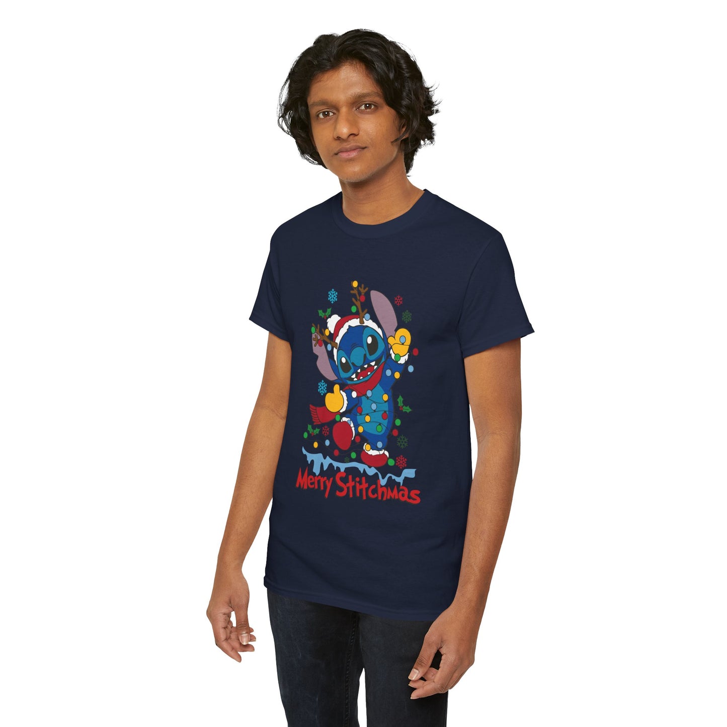 Merry Stitchmas T-Shirt – Cute Holiday Alien Unisex Heavy Cotton Tee