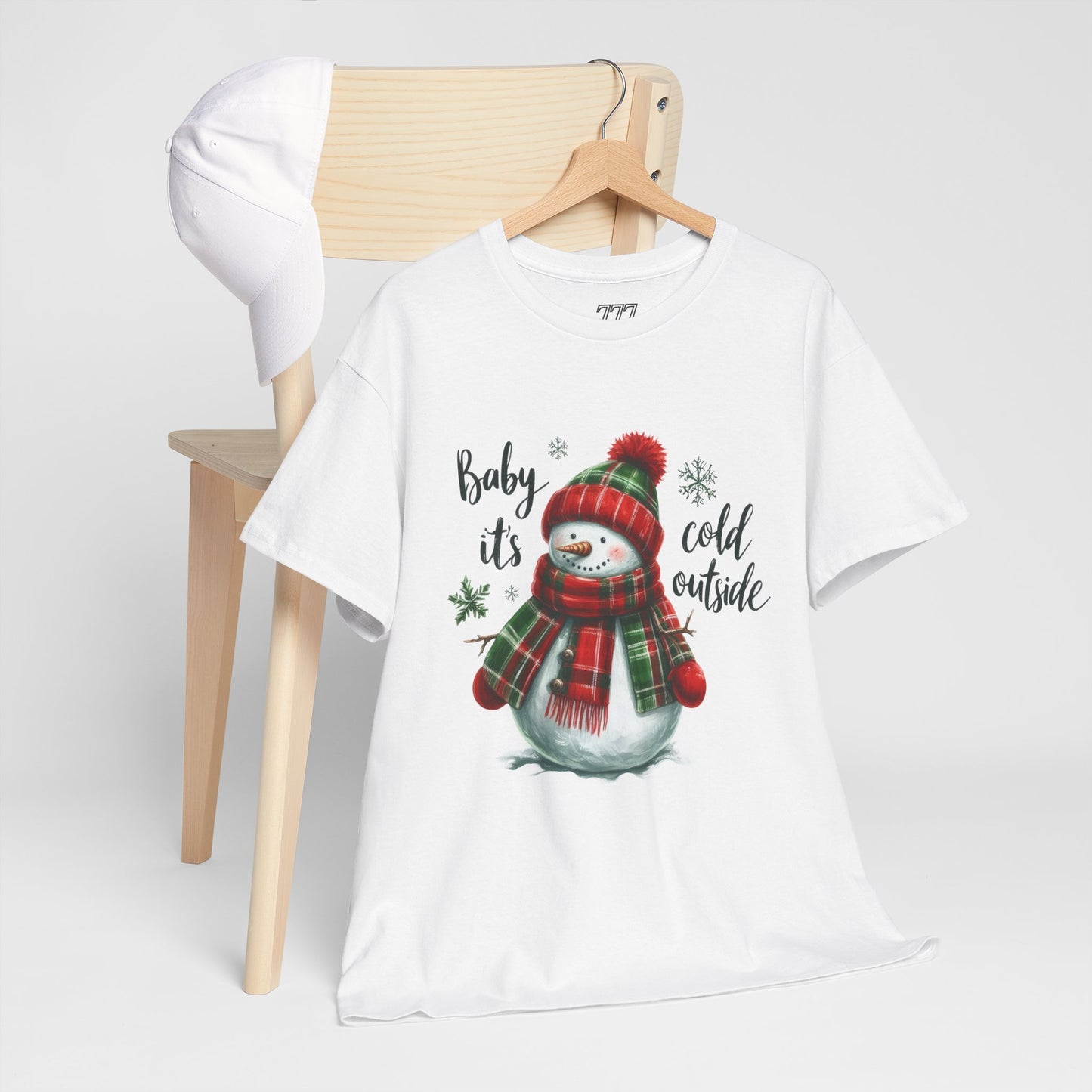 Baby It’s Cold Outside Christmas Unisex Heavy Cotton T-Shirt – Cute Snowman Holiday Tee