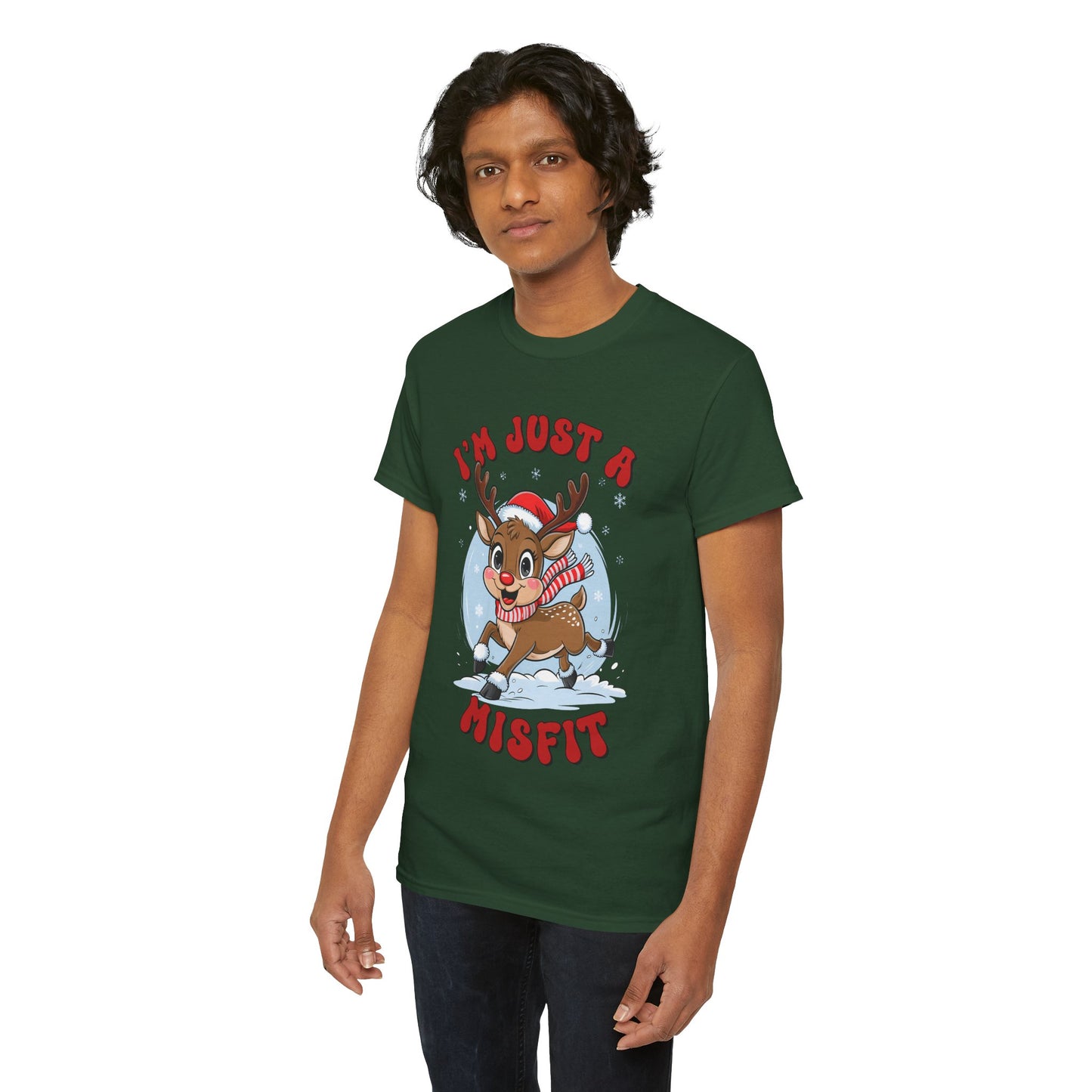 I’m Just a Misfit Unisex Heavy Cotton T-Shirt – Cute Christmas Reindeer Holiday Tee