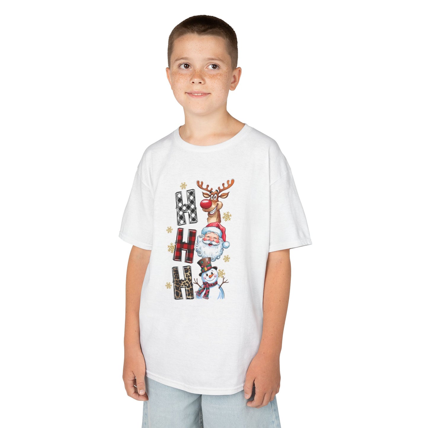 HO HO HO Kids Christmas T-Shirt – Santa, Reindeer & Snowman Holiday Tee