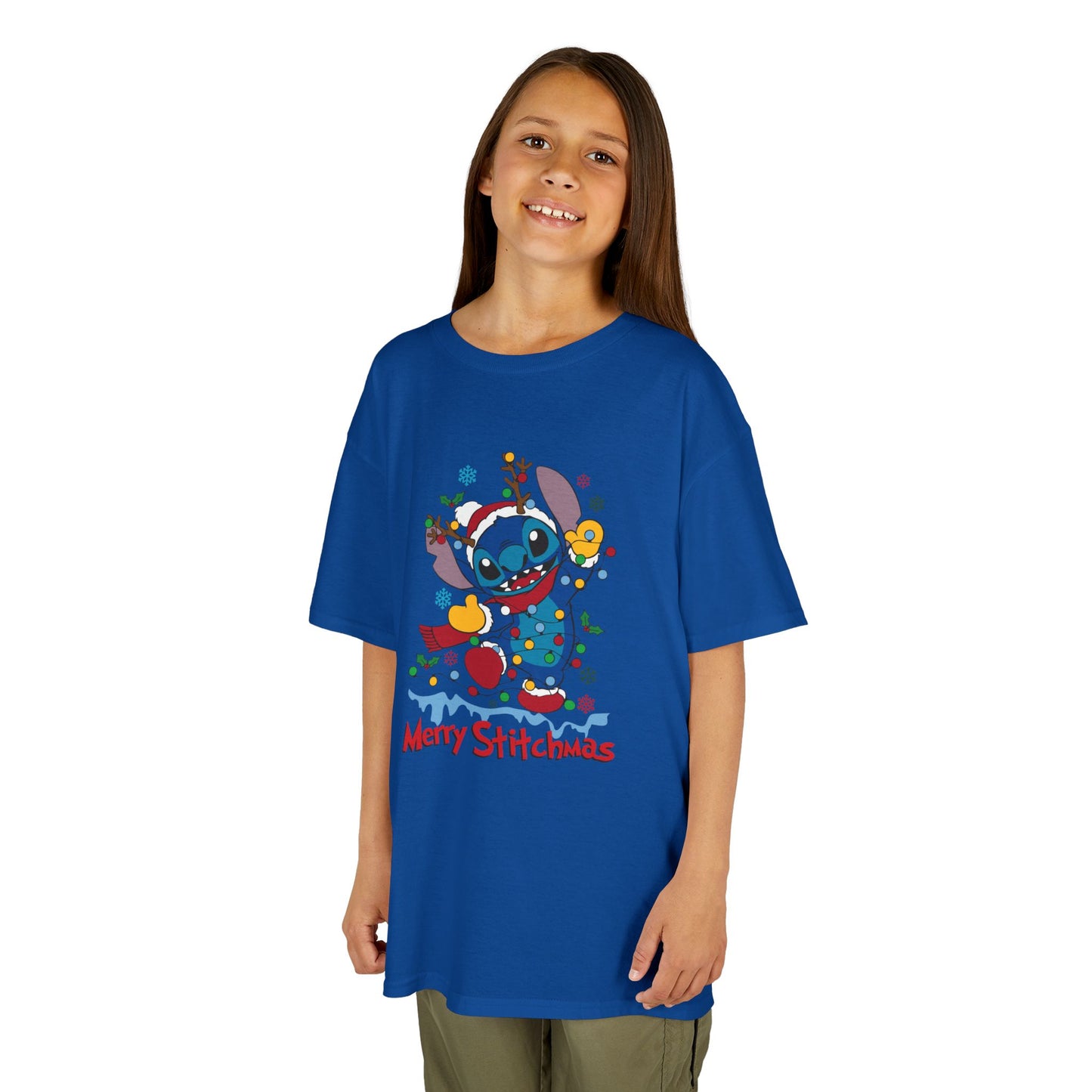 Merry Stitchmas Kids T-Shirt – Cute Holiday Alien Heavy Cotton Tee