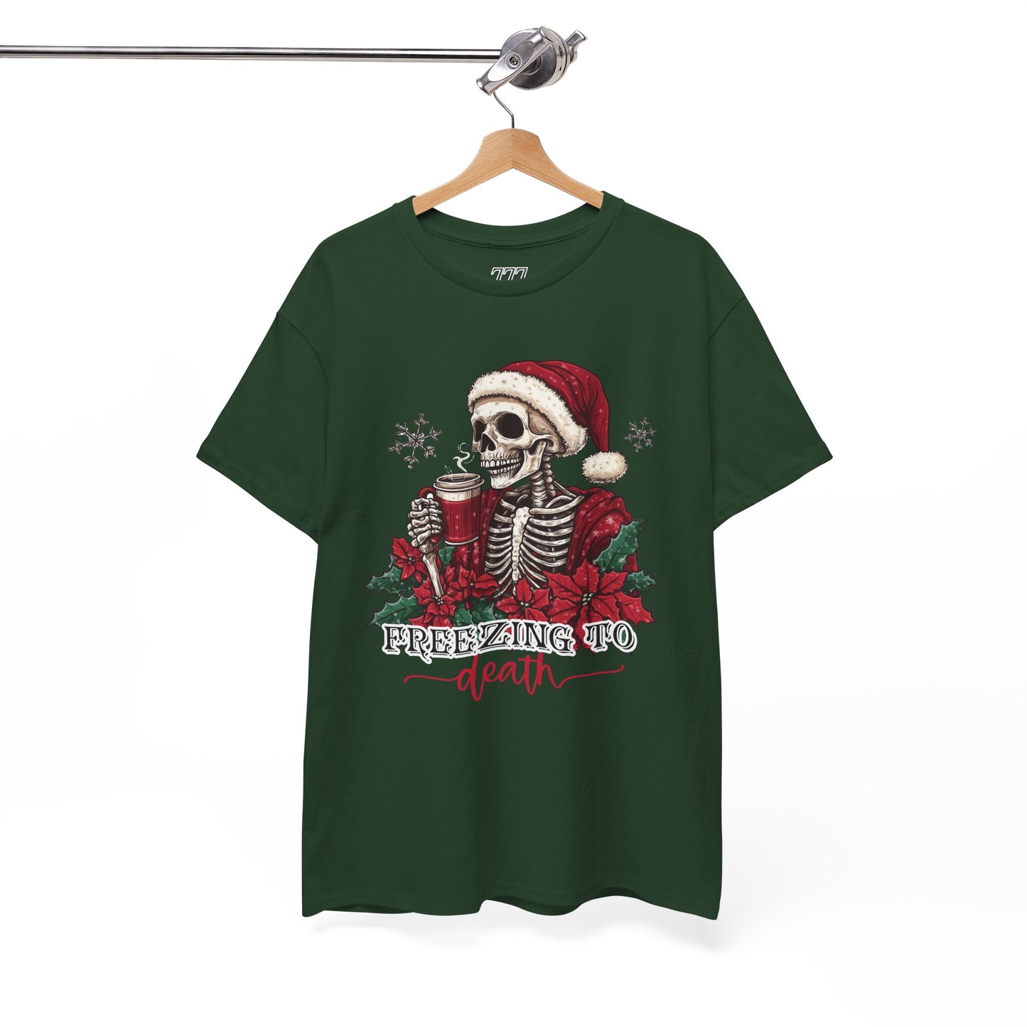 Freezing To Death Skeleton Christmas Tee – Funny Holiday Unisex Heavy Cotton T-Shirt, Winter Coffee Xmas Shirt