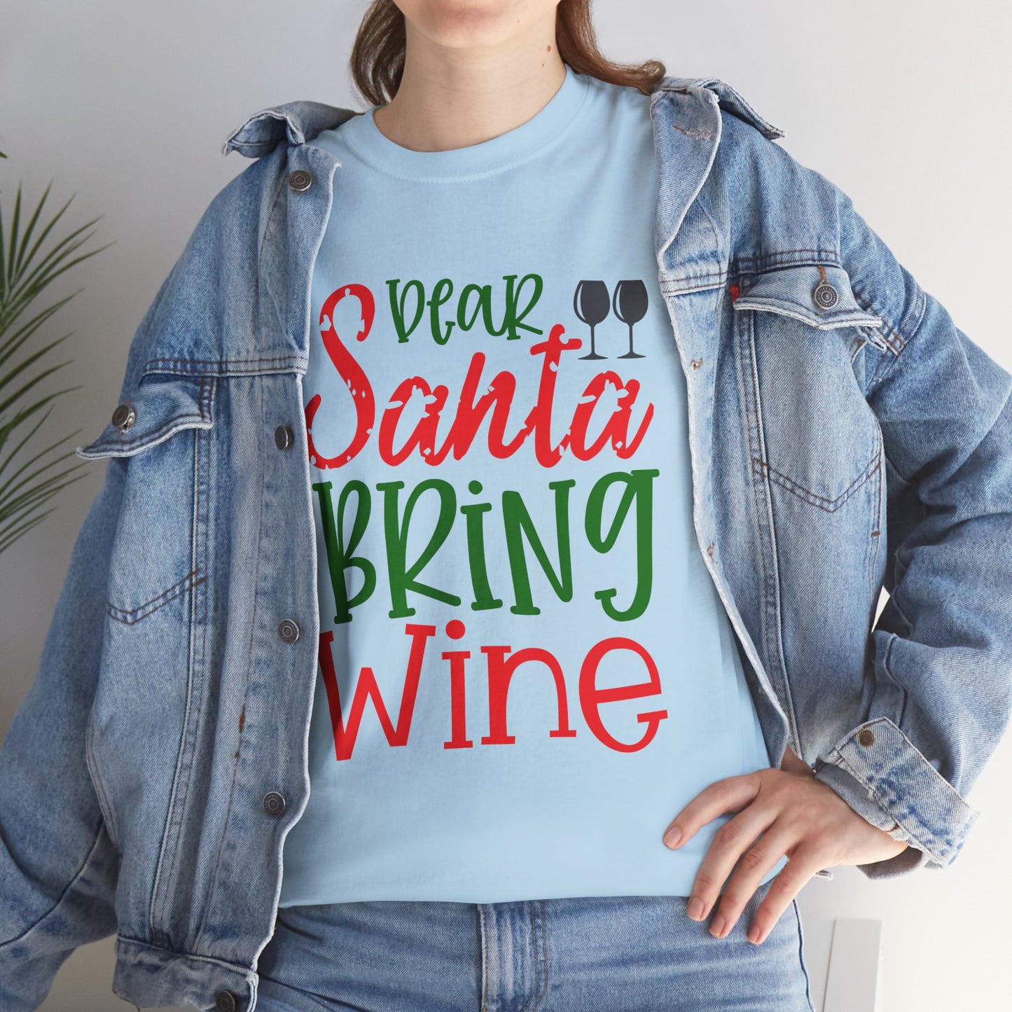 Dear Santa Bring Wine Christmas T-Shirt – Funny Holiday Wine Lover Tee (Unisex)
