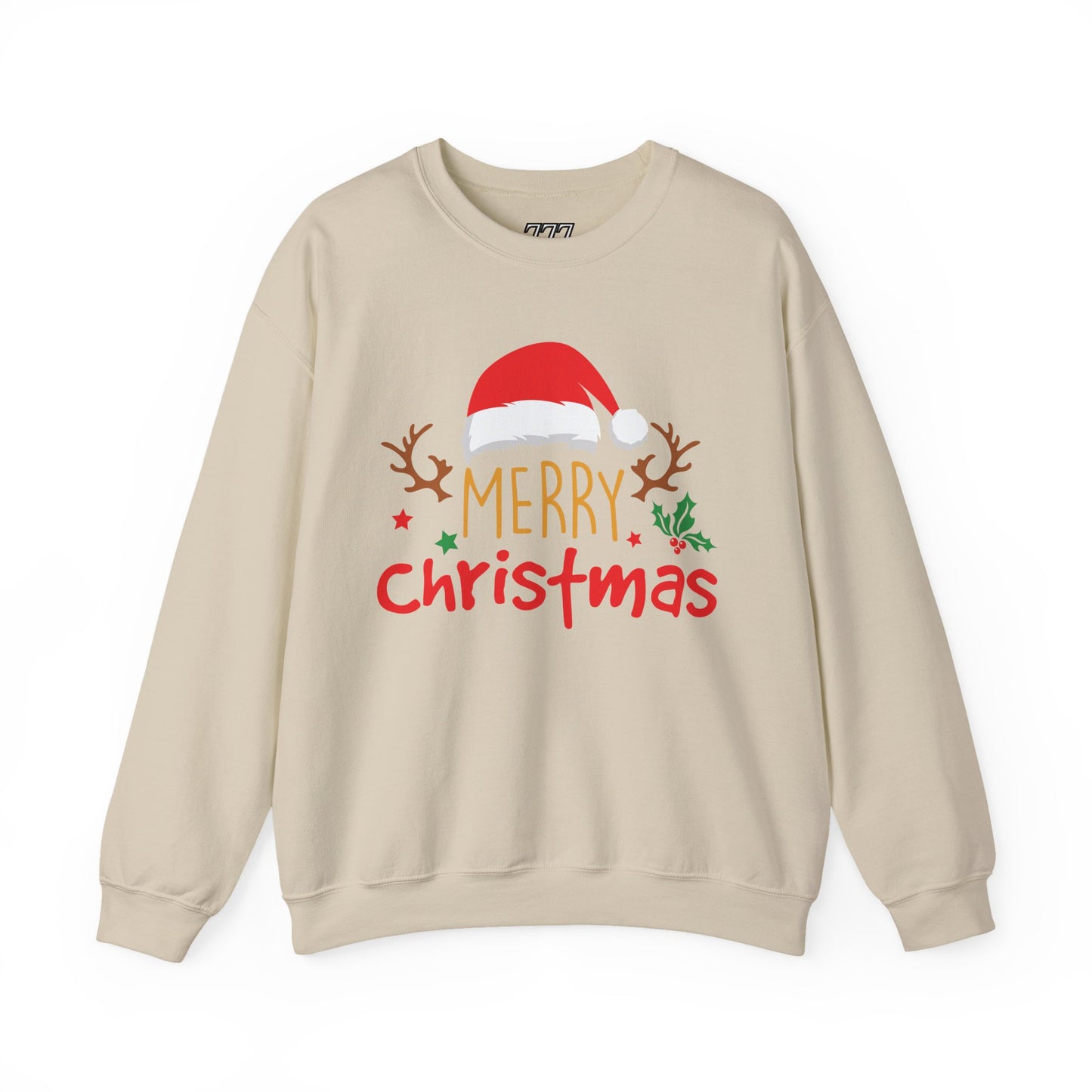 Merry Christmas Reindeer Crewneck – Santa Hat Holiday Unisex Sweatshirt, Festive Xmas Pullover