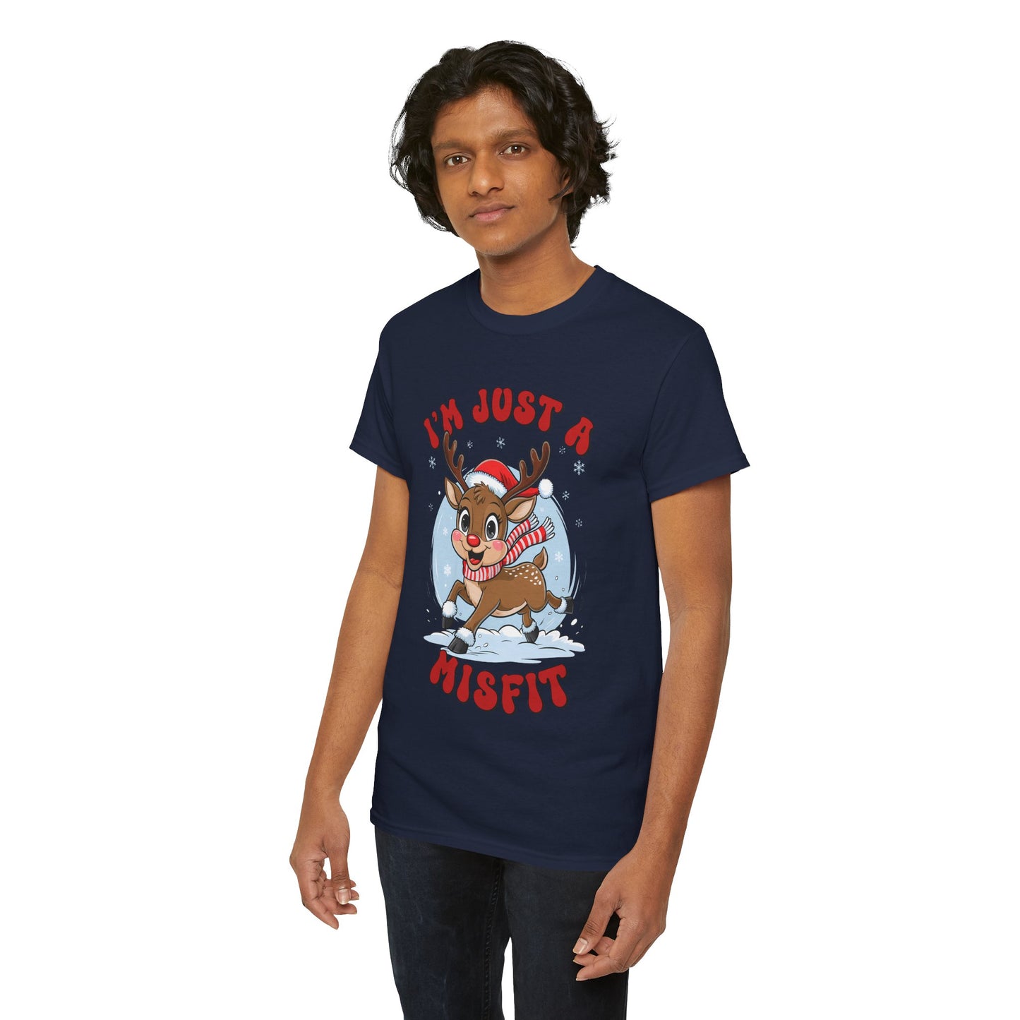 I’m Just a Misfit Unisex Heavy Cotton T-Shirt – Cute Christmas Reindeer Holiday Tee