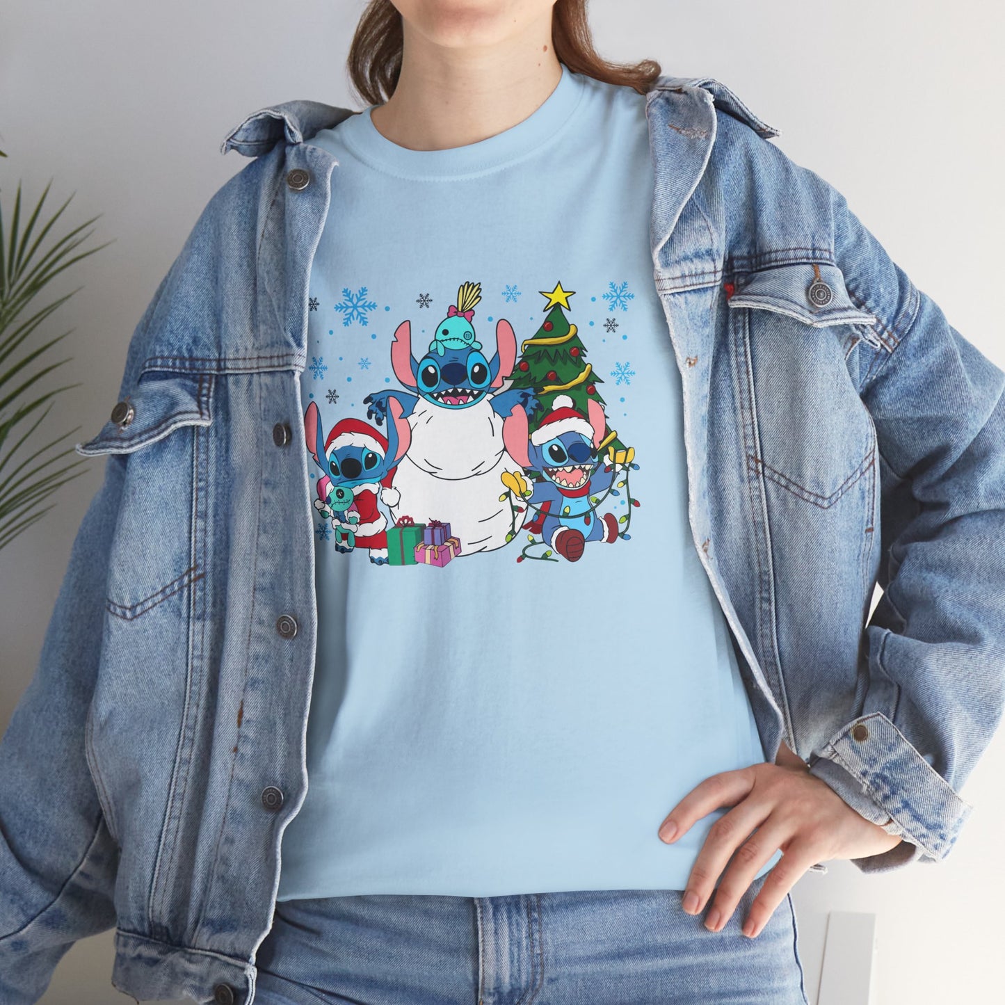 Stitch Christmas Vibes T-Shirt – Cute Holiday Trio Unisex Heavy Cotton Tee