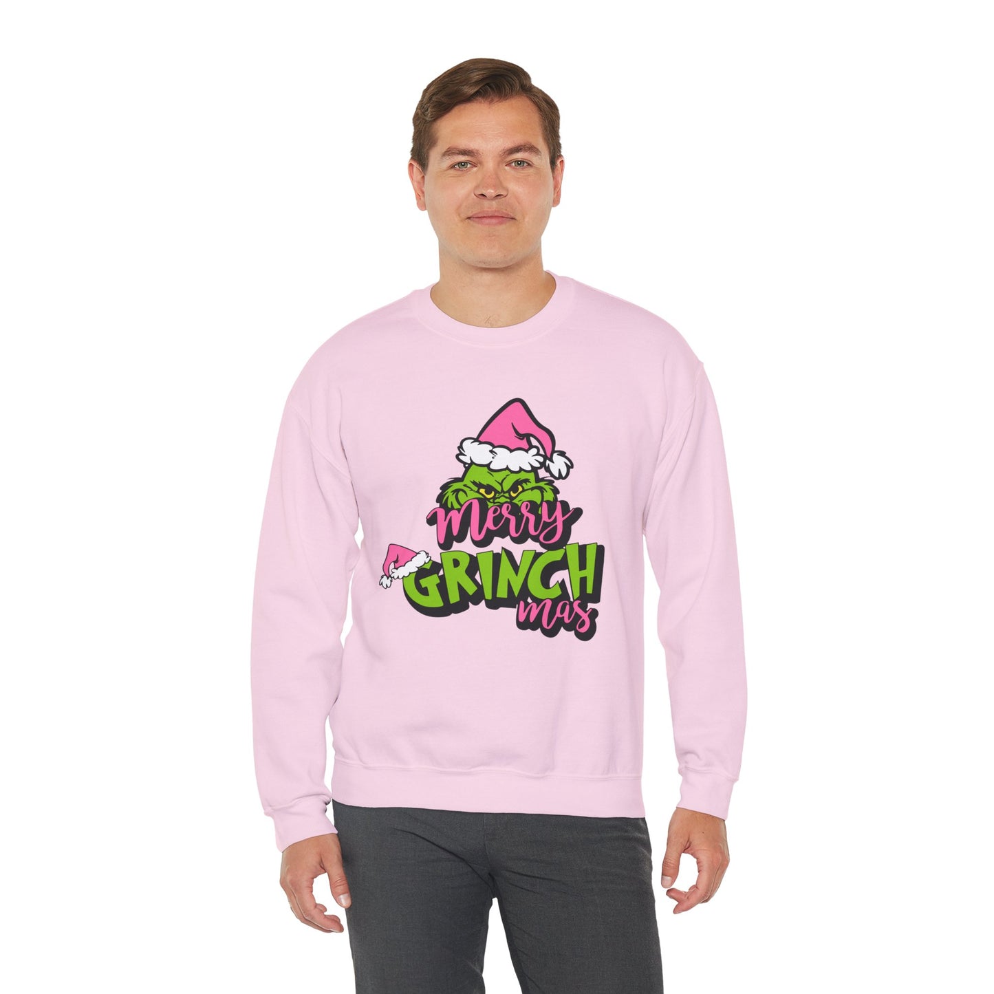 Merry Grinchmas Funny Christmas Grinch-Inspired Holiday Sweatshirt – Pink Santa Festive Unisex Heavy Blend Crewneck