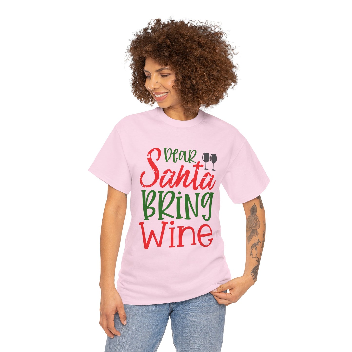 Dear Santa Bring Wine Christmas T-Shirt – Funny Holiday Wine Lover Tee (Unisex)
