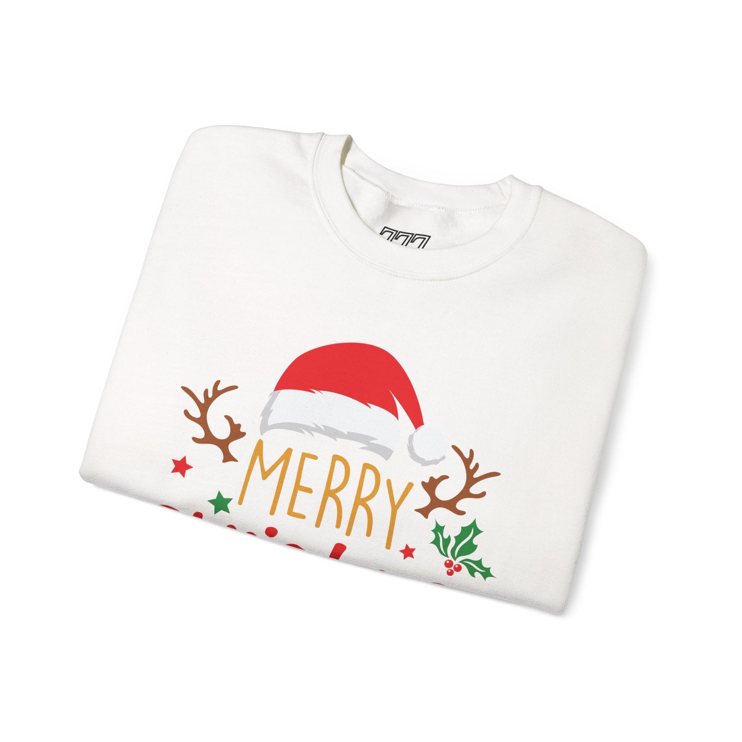Merry Christmas Reindeer Crewneck – Santa Hat Holiday Unisex Sweatshirt, Festive Xmas Pullover