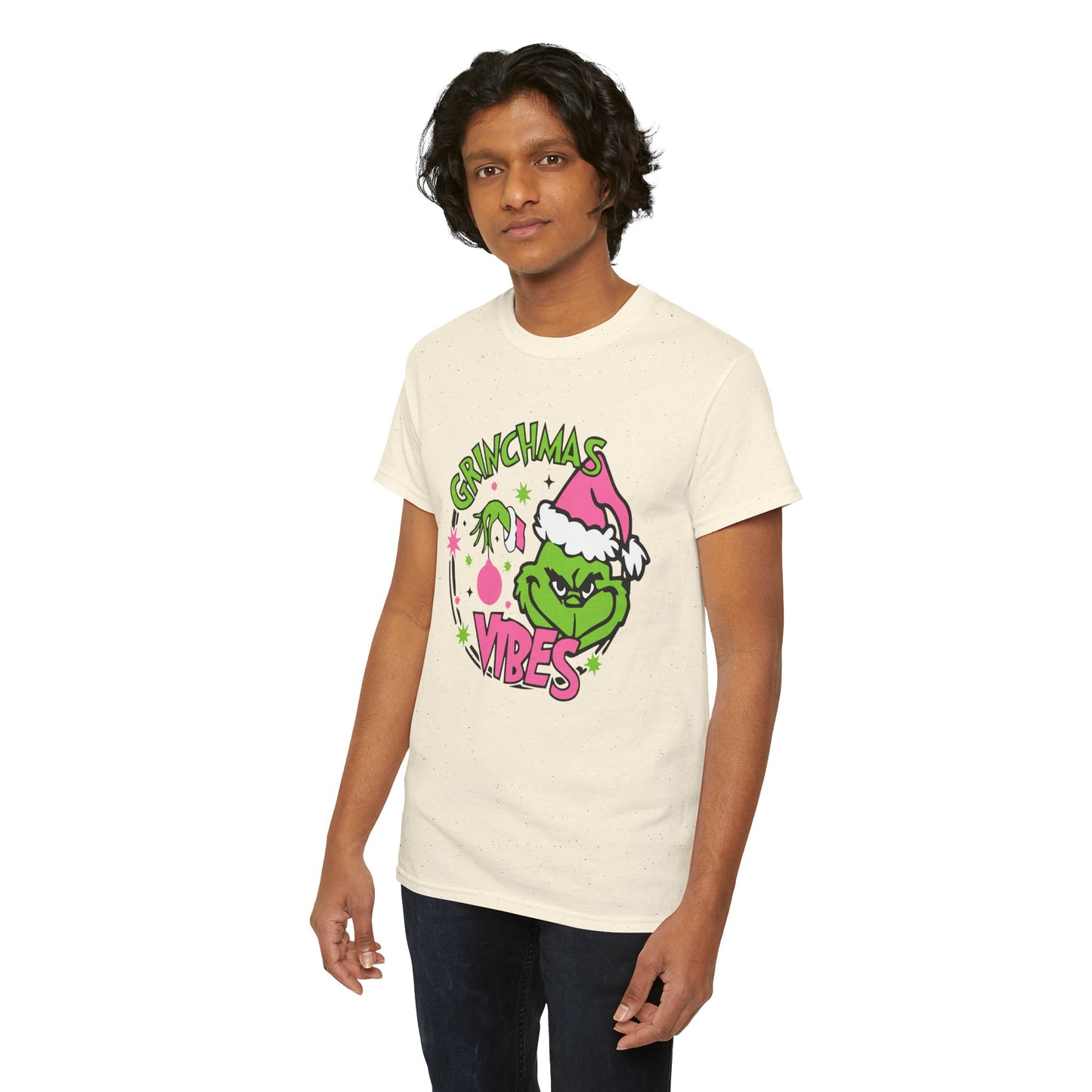 Grinchmas Vibes Funny Christmas Grinch-Inspired Holiday Tee – Pink Santa Festive Unisex Heavy Cotton T-Shirt