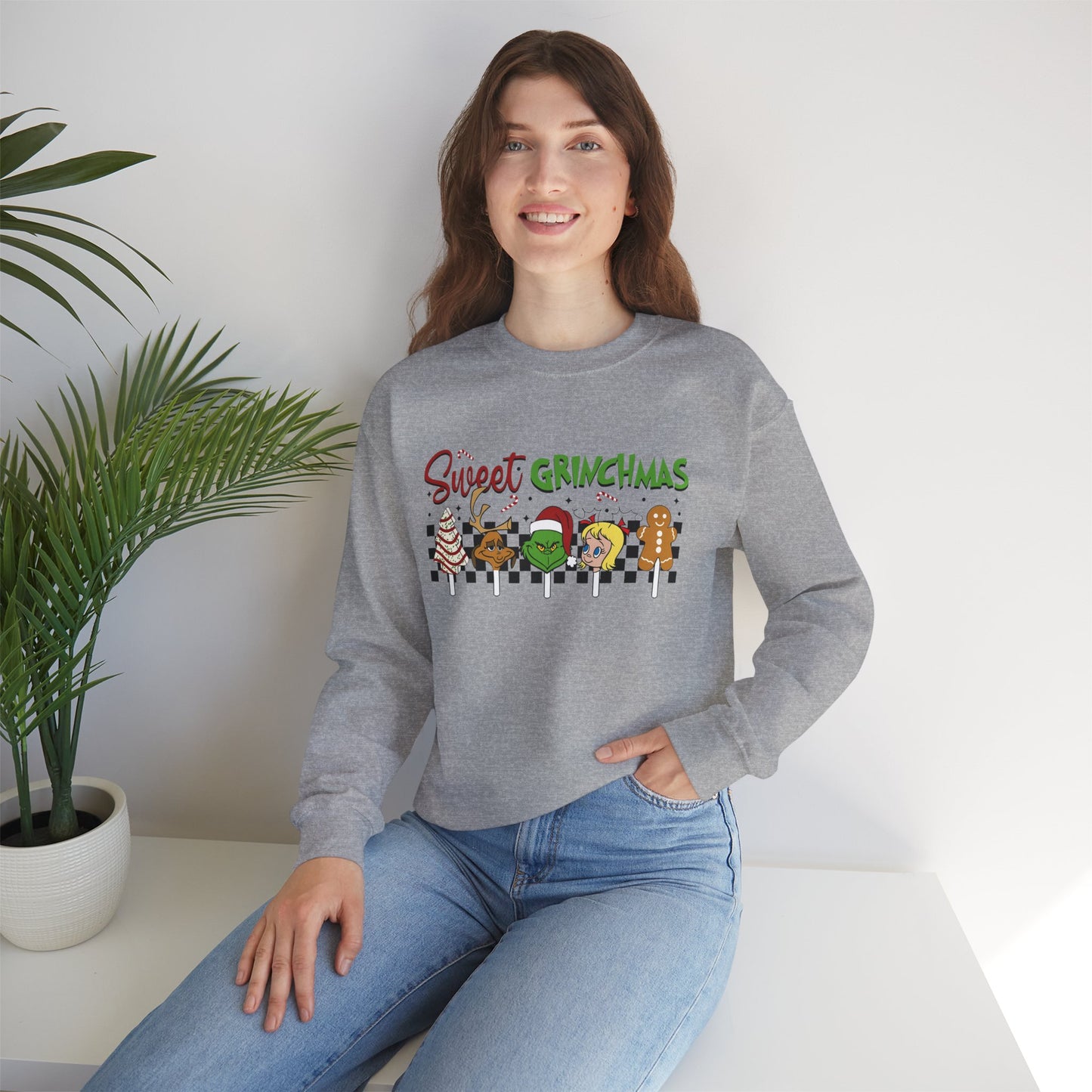 Sweet Grinchmas Candy Characters Funny Christmas Sweatshirt – Cute Holiday Treats Grinch-Inspired Unisex Heavy Blend Crewneck