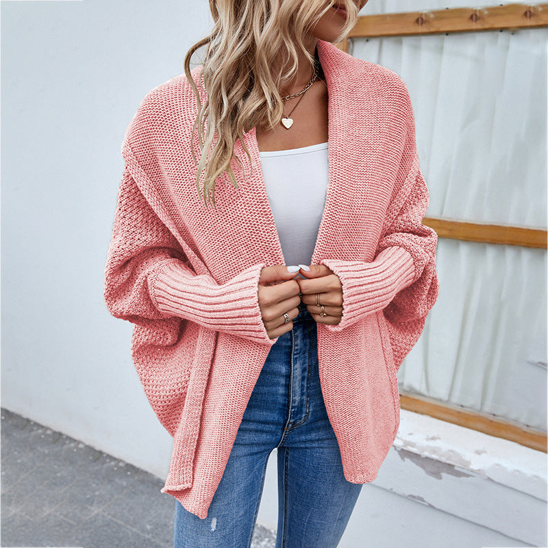 Women’s Solid Color Loose Knitted Cardigan – Cozy Oversized Autumn & Winter Sweater