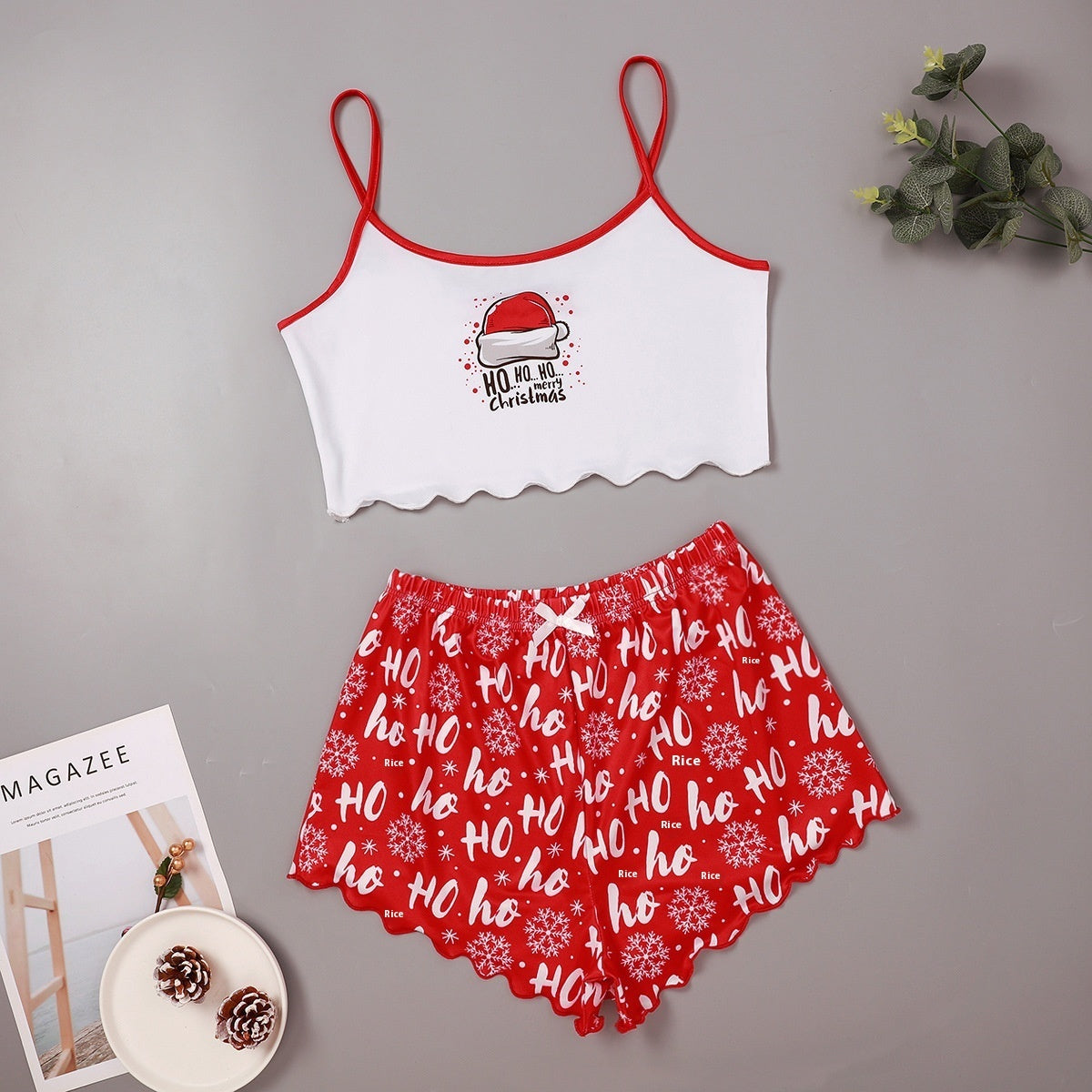 Women’s Christmas Two-Piece Pajama Set – Sleeveless Holiday Cami & Shorts Sleepwear