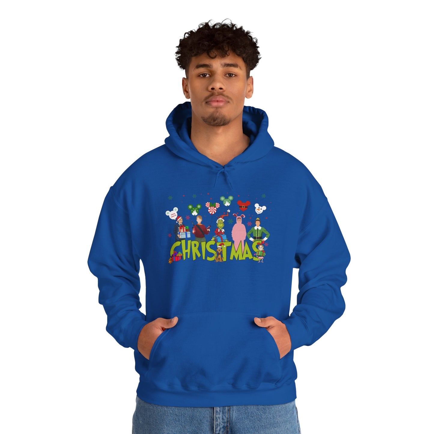 Christmas Character Squad Hoodie – Cute Festive Holiday Characters Unisex Heavy Blend Hooded Sweatshirt