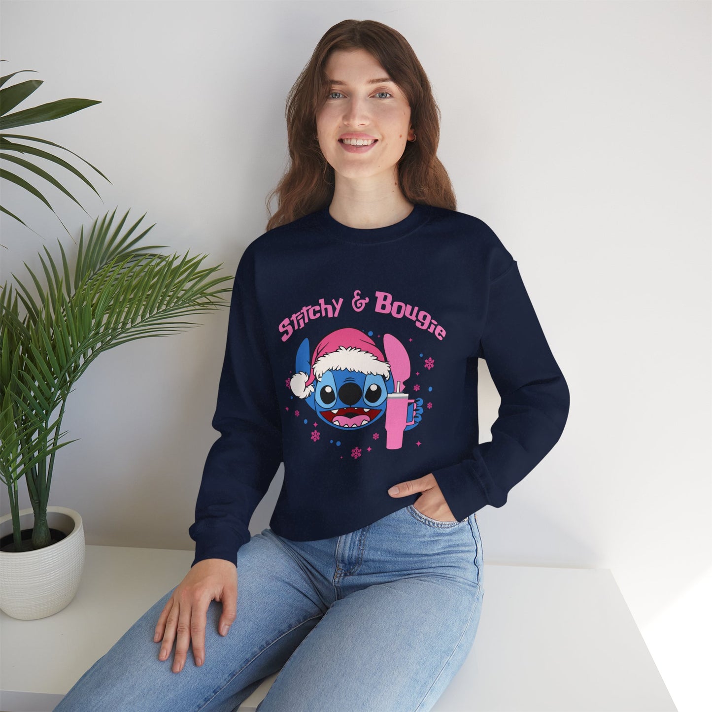 Stitchy & Bougie Christmas Sweatshirt – Cute Holiday Alien Women’s Heavy Blend Crewneck