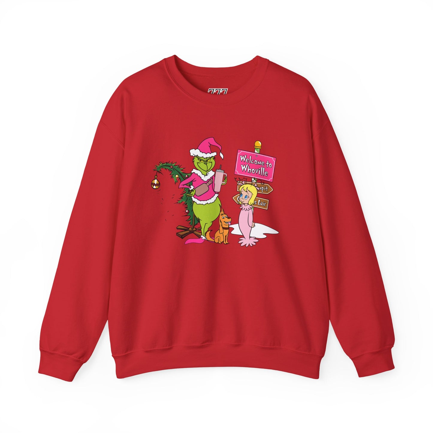 Welcome to Merryville Christmas Crewneck – Cute Green Creature & Winter Village Sweatshirt (Unisex)