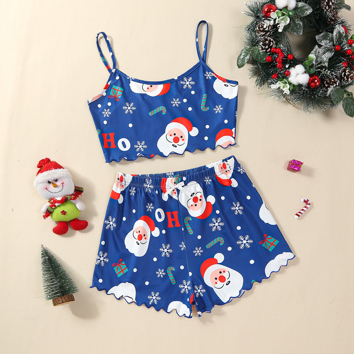 Women’s Christmas Two-Piece Pajama Set – Sleeveless Holiday Cami & Shorts Sleepwear