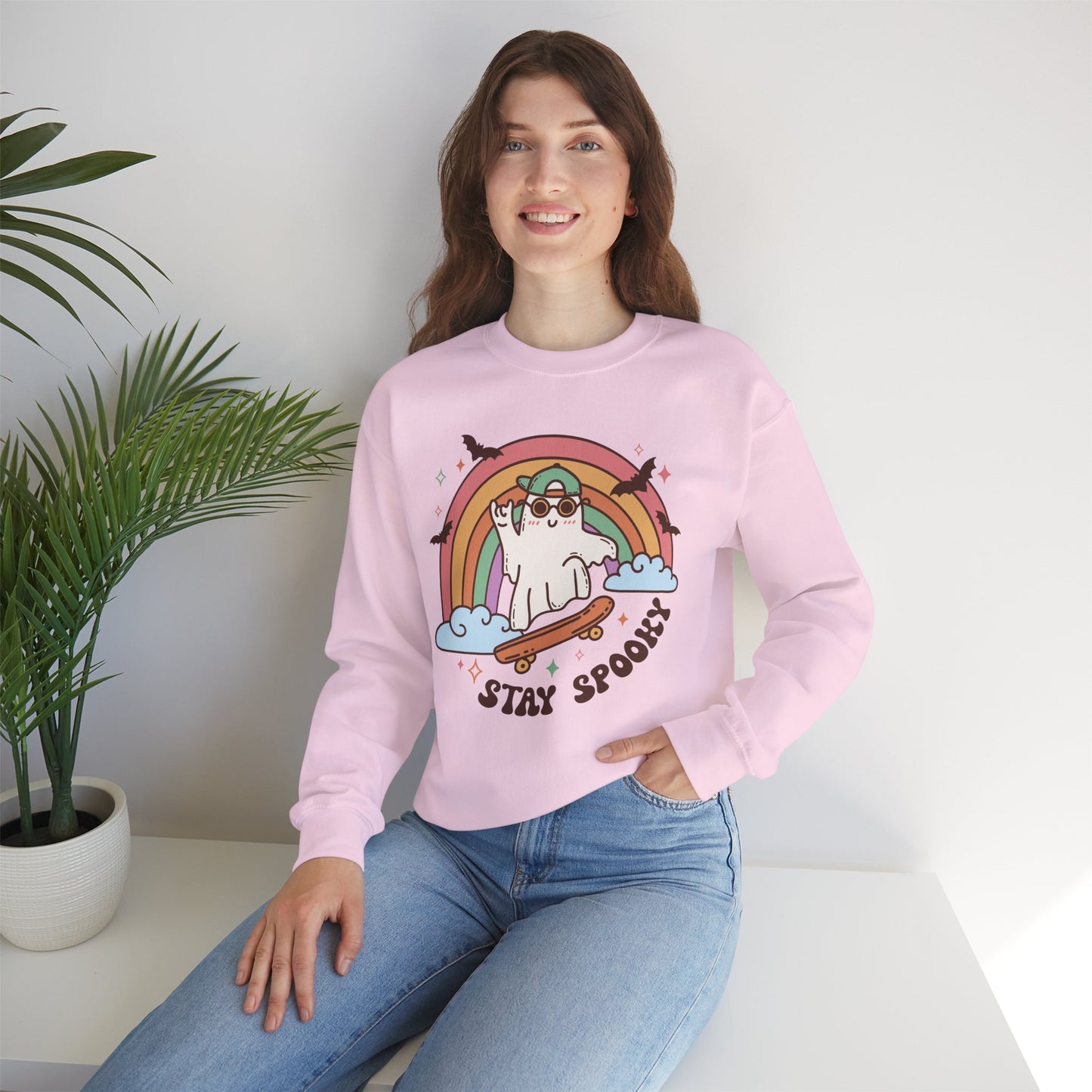 Stay Spooky Ghost Skater Unisex Heavy Blend Crewneck Sweatshirt