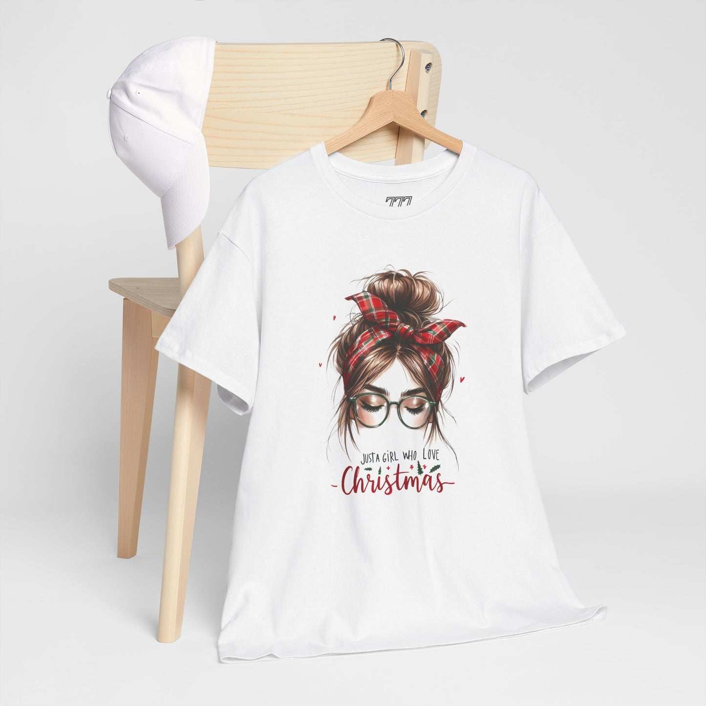 Just A Girl Who Loves Christmas Unisex Heavy Cotton T-Shirt – Plaid Bandana Holiday Girl Tee