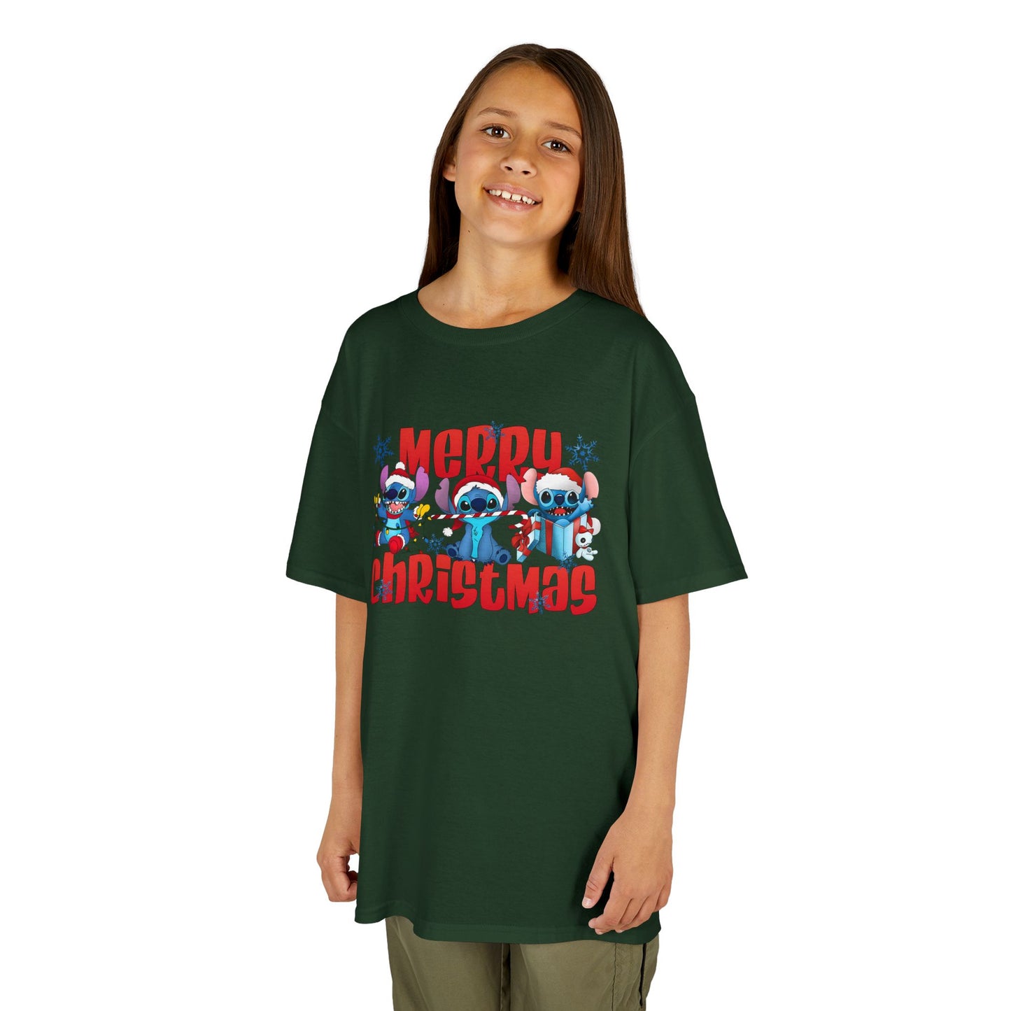 Merry Christmas Kids T-Shirt – Cute Blue Holiday Characters Heavy Cotton Tee