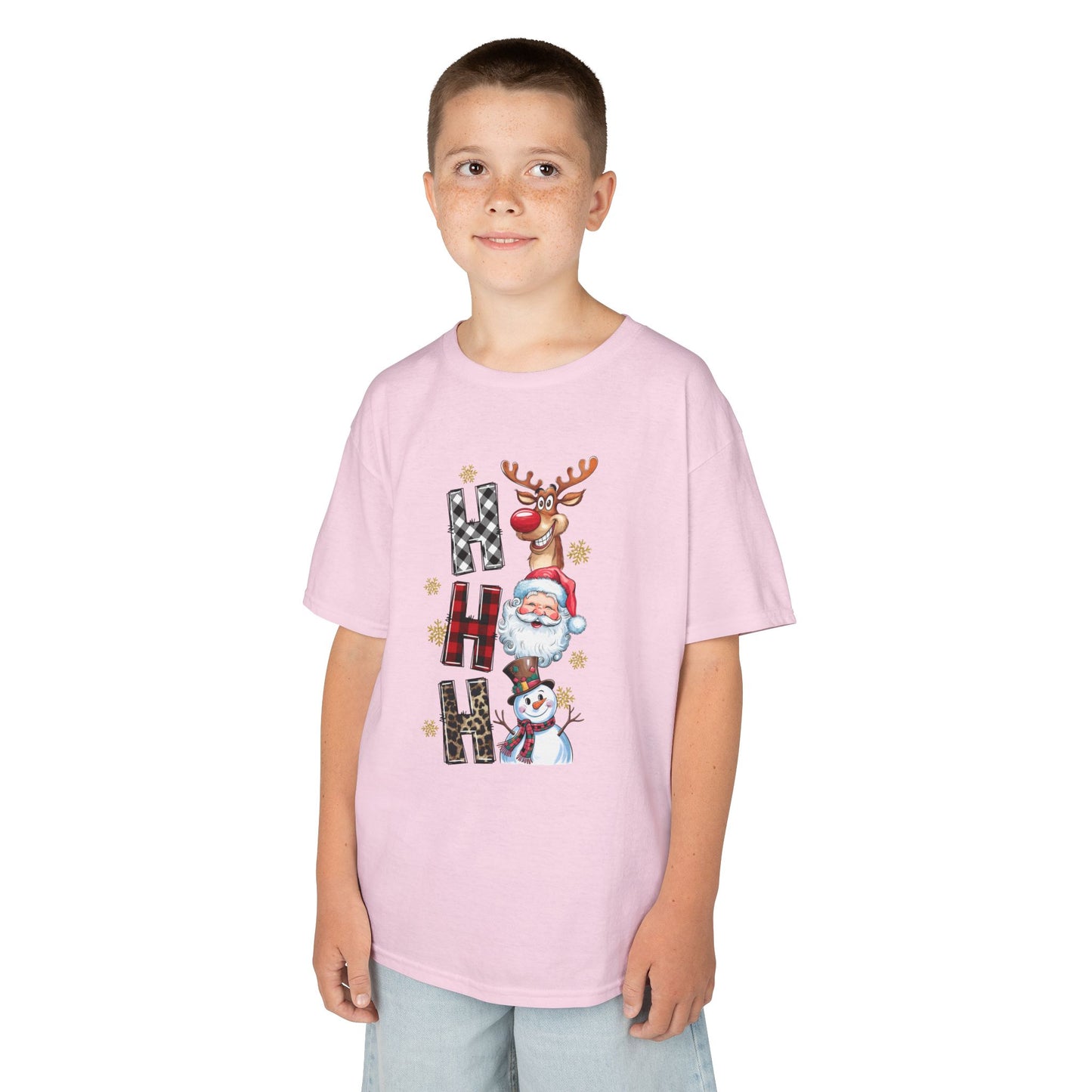 HO HO HO Kids Christmas T-Shirt – Santa, Reindeer & Snowman Holiday Tee