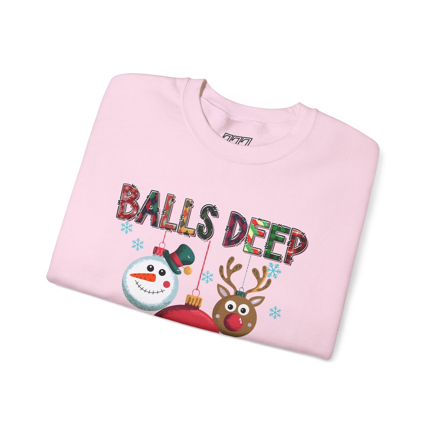 Balls Deep in Christmas Spirit Unisex Heavy Blend Crewneck Sweatshirt – Funny Adult Holiday Snowman & Reindeer Sweater