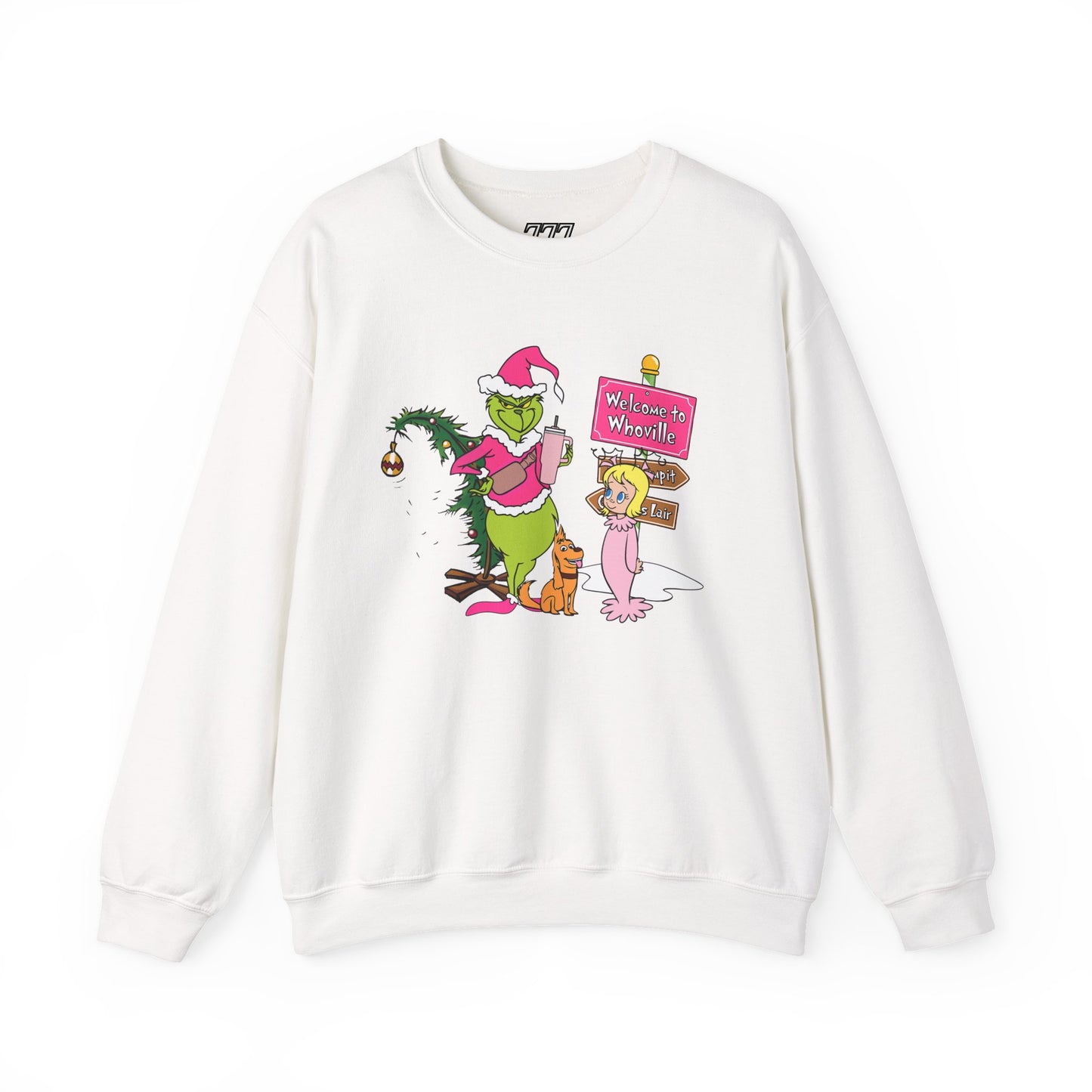 Welcome to Merryville Christmas Crewneck – Cute Green Creature & Winter Village Sweatshirt (Unisex)