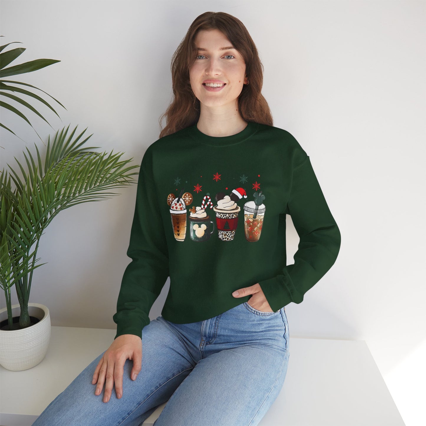 Christmas Coffee Lovers Crewneck – Cute Holiday Drink Art Sweatshirt (Unisex)