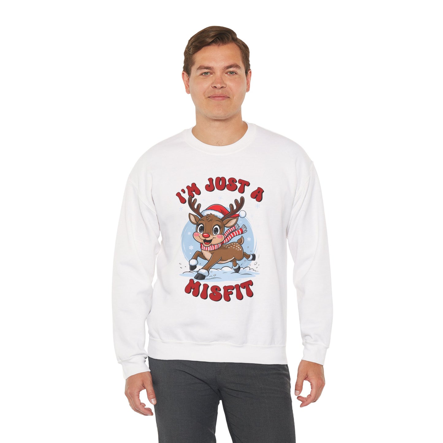 I’m Just a Misfit Unisex Heavy Blend Crewneck Sweatshirt – Cute Christmas Reindeer Holiday Sweater