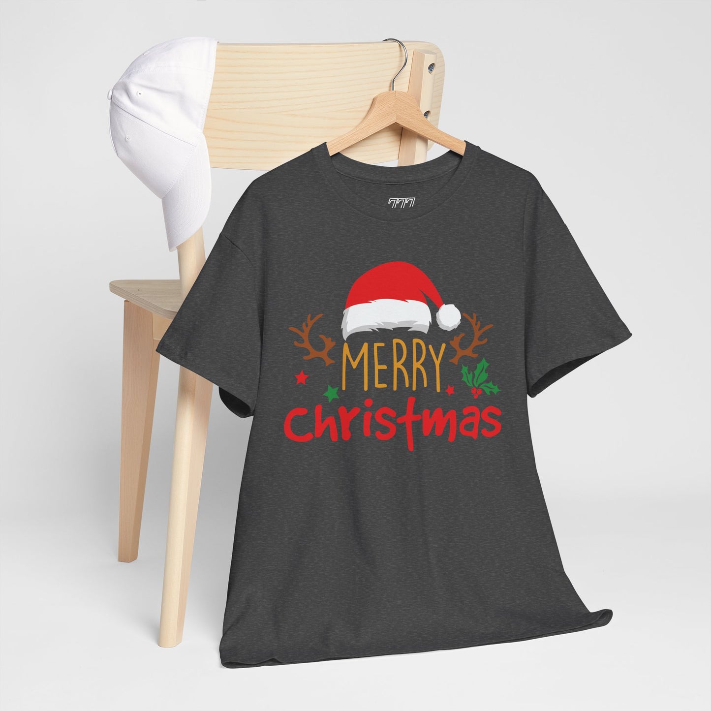 Merry Christmas Reindeer Unisex T-Shirt – Santa Hat Holiday Graphic Tee, Festive Xmas Shirt