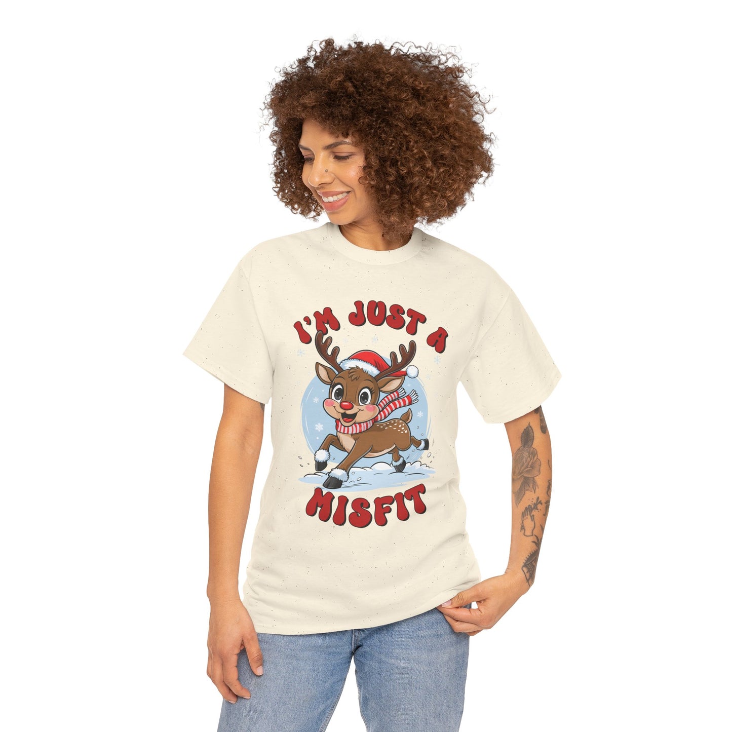 I’m Just a Misfit Unisex Heavy Cotton T-Shirt – Cute Christmas Reindeer Holiday Tee