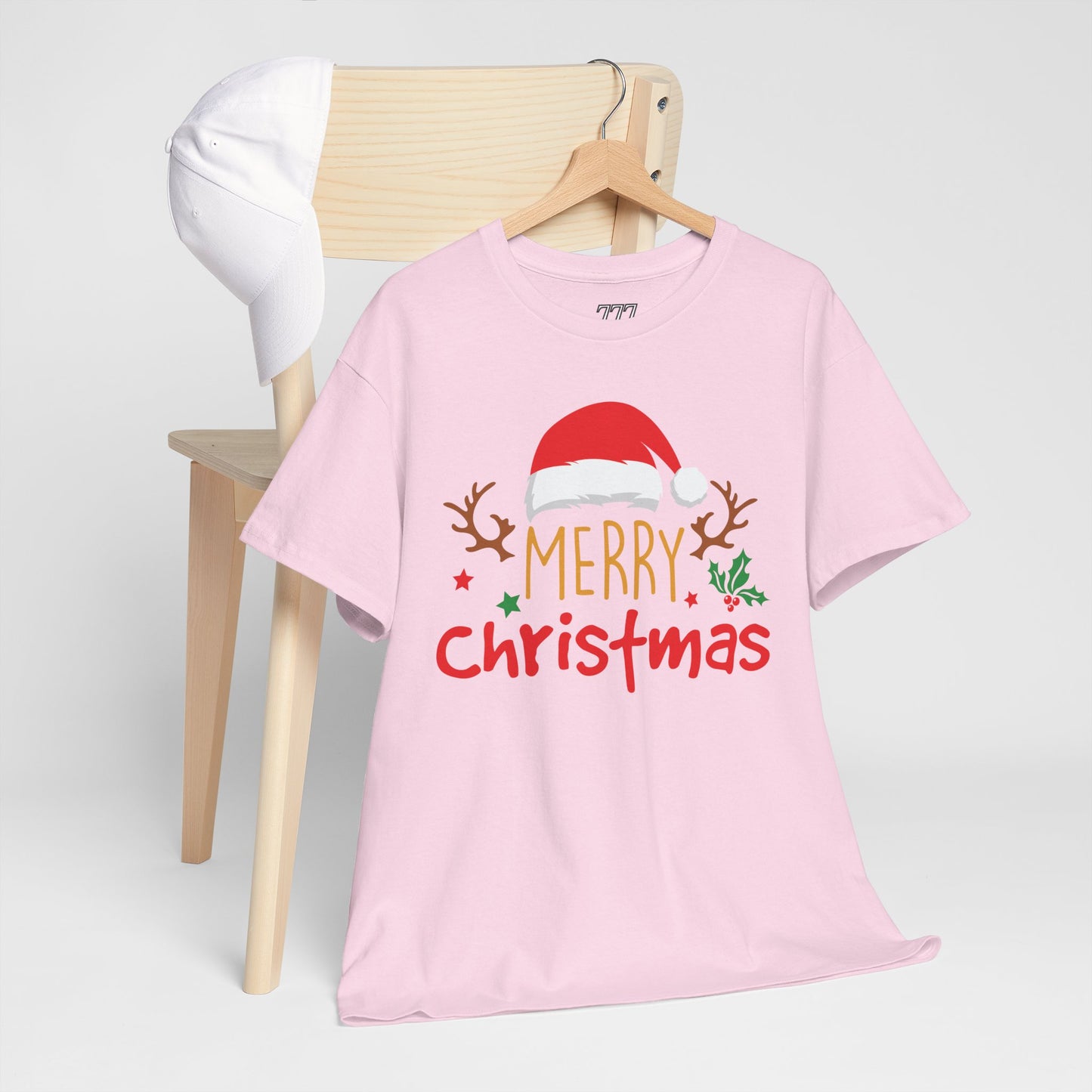 Merry Christmas Reindeer Unisex T-Shirt – Santa Hat Holiday Graphic Tee, Festive Xmas Shirt