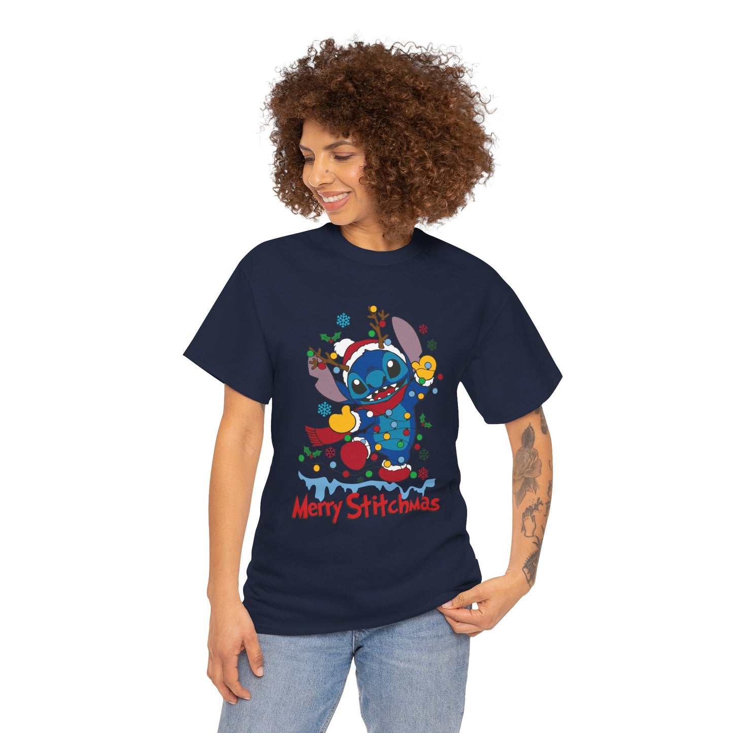 Merry Stitchmas T-Shirt – Cute Holiday Alien Unisex Heavy Cotton Tee