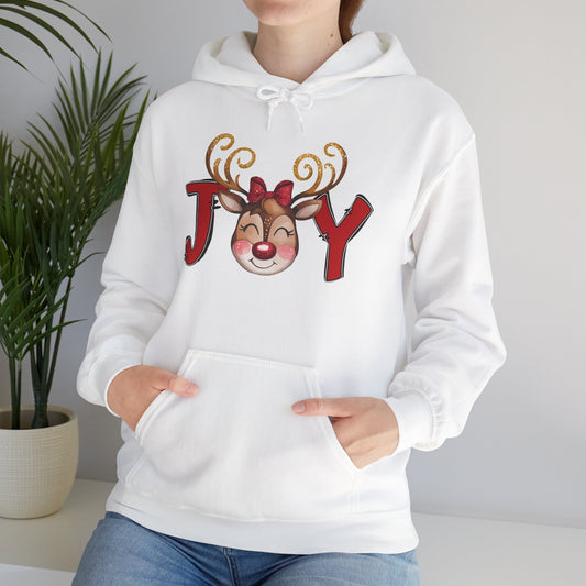 Reindeer Joy Women’s Christmas Hoodie – Cute Holiday Reindeer Heavy Blend Hooded Sweatshirt