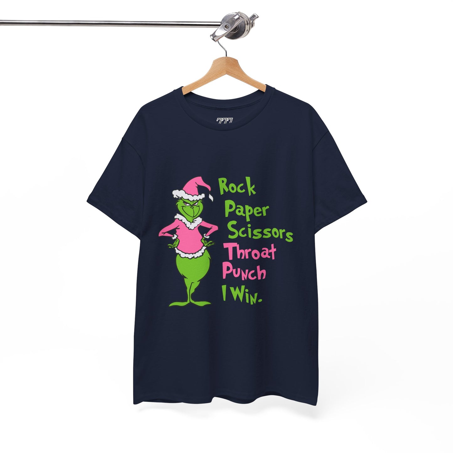 Rock Paper Scissors Throat Punch I Win Funny Christmas Grinch-Inspired Holiday Tee – Sarcastic Pink Santa Unisex Heavy Cotton T-Shirt