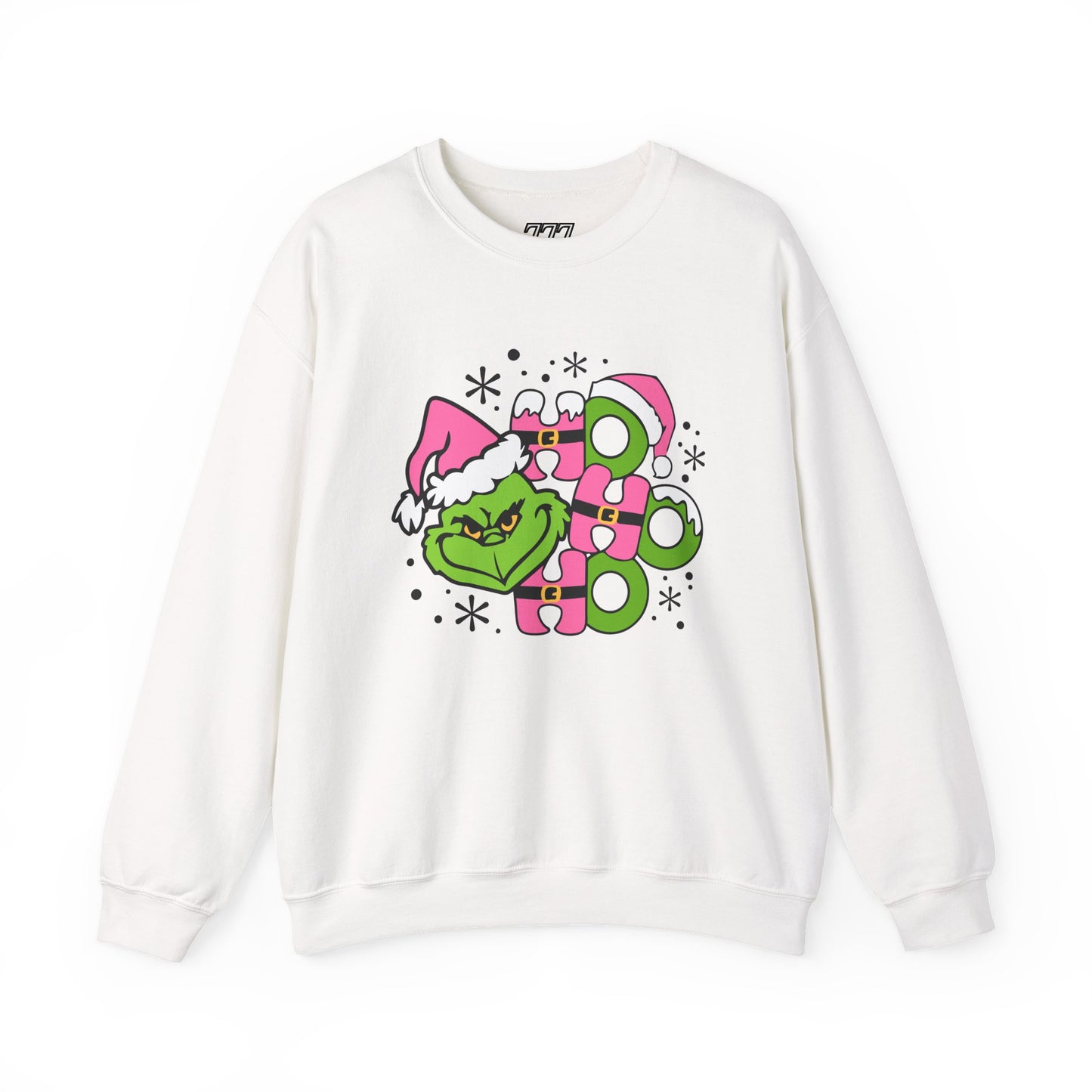 HO HO HO Funny Christmas Grinch-Inspired Holiday Sweatshirt – Cute Pink Santa Unisex Heavy Blend Crewneck