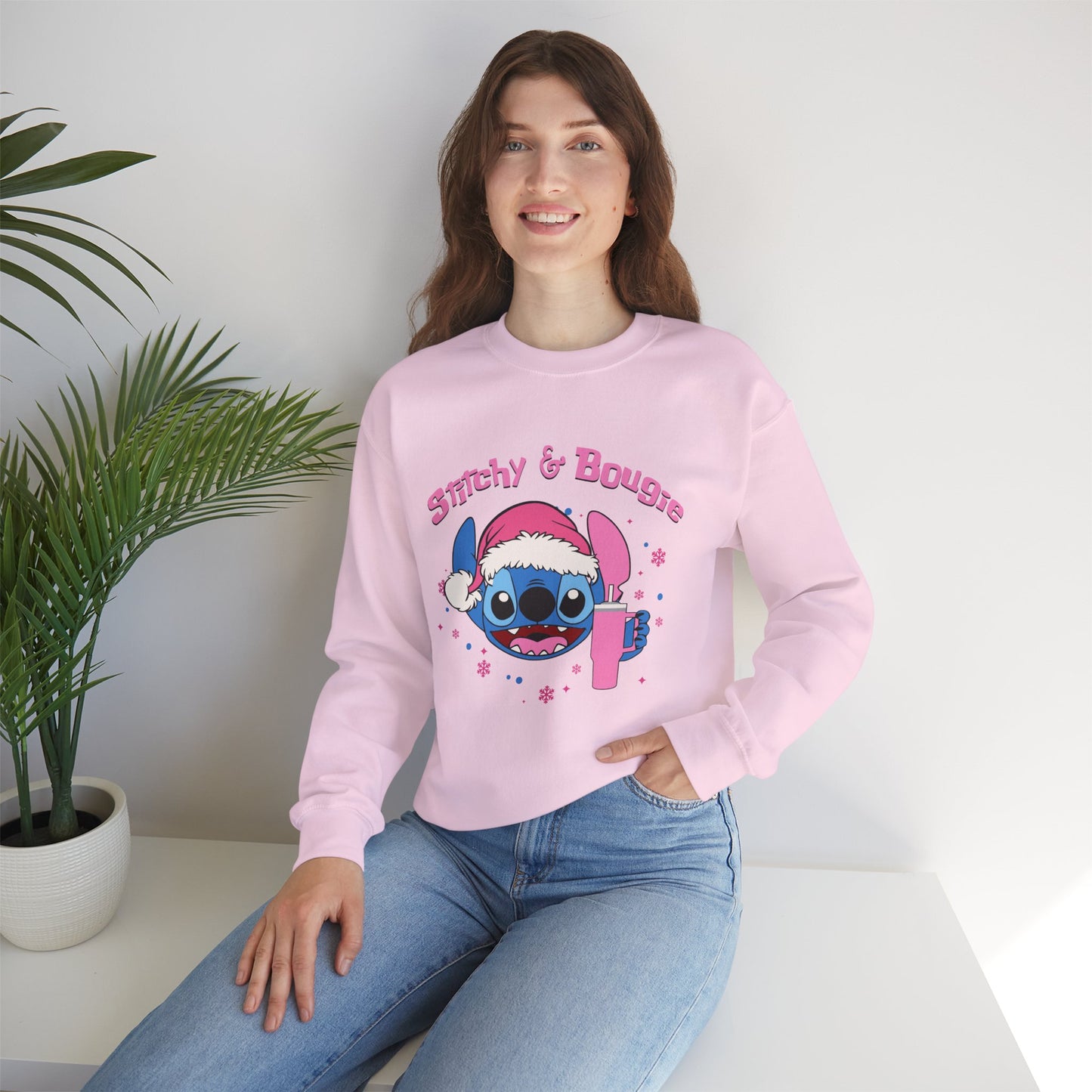 Stitchy & Bougie Christmas Sweatshirt – Cute Holiday Alien Women’s Heavy Blend Crewneck