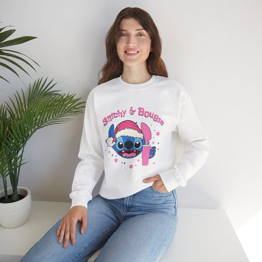Stitchy & Bougie Christmas Sweatshirt – Cute Holiday Alien Women’s Heavy Blend Crewneck
