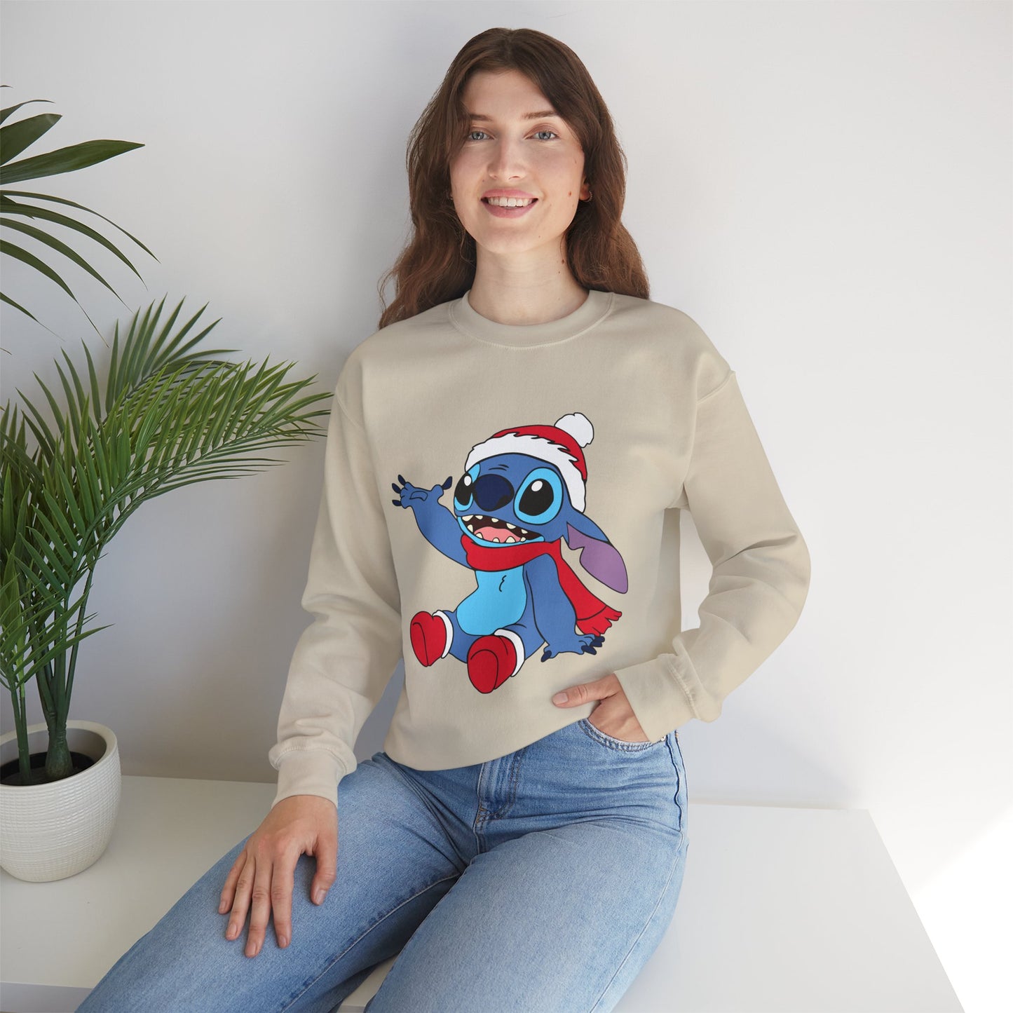 Jolly Alien Christmas Crewneck – Cute Blue Alien Holiday Sweatshirt (Unisex)