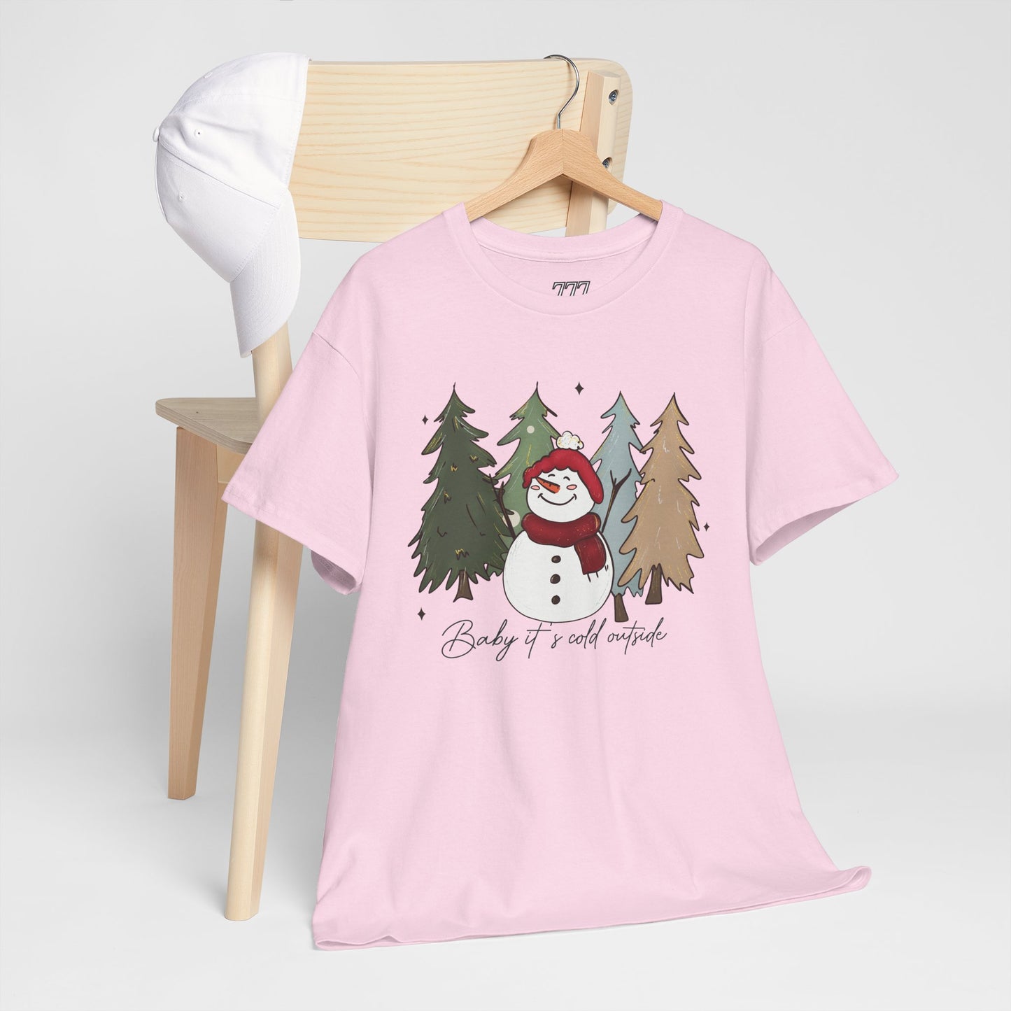 Baby It’s Cold Outside Snowman Christmas Tee – Cozy Winter Aesthetic Holiday Unisex Heavy Cotton T-Shirt