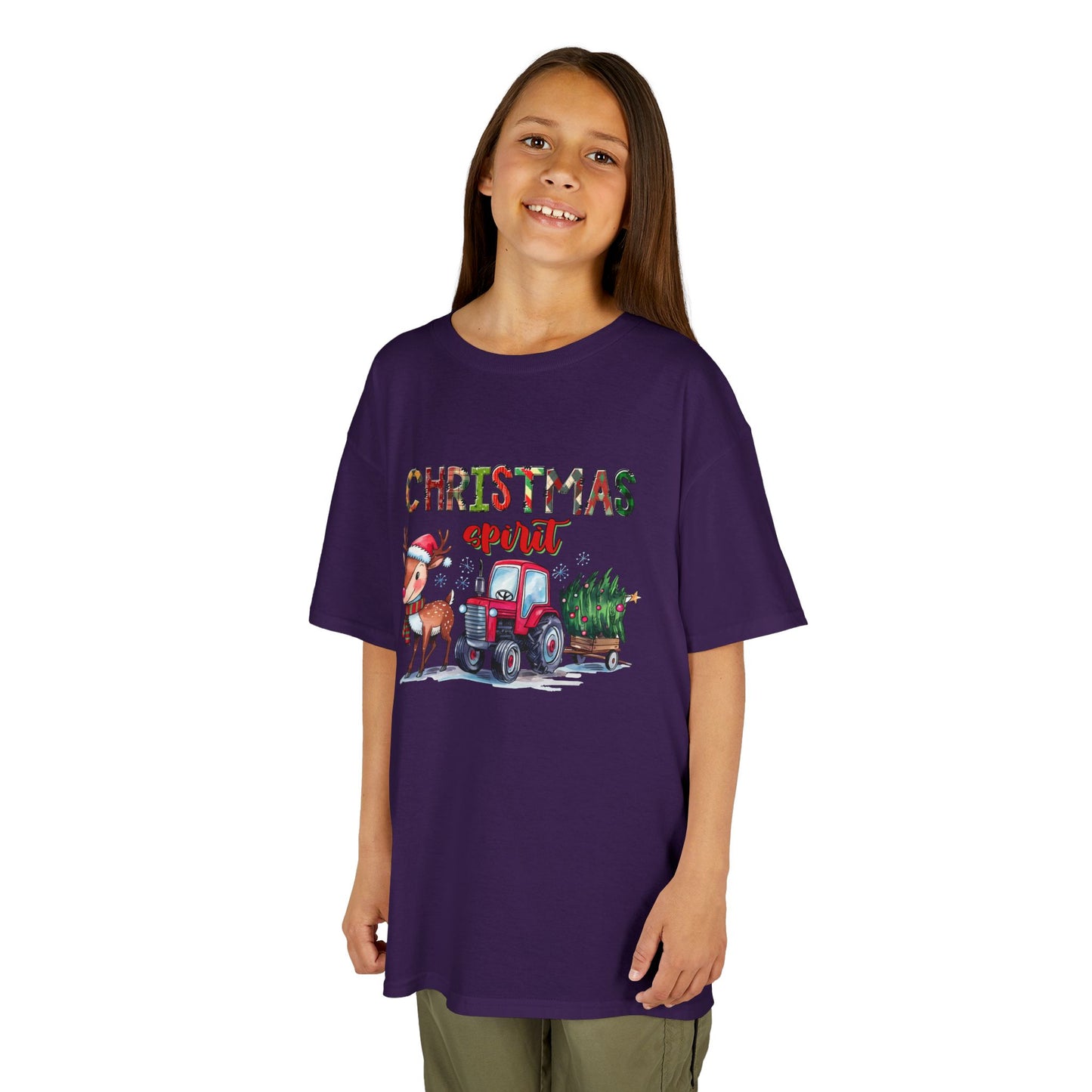 Christmas Spirit Kids T-Shirt – Cute Reindeer & Red Tractor Holiday Tee
